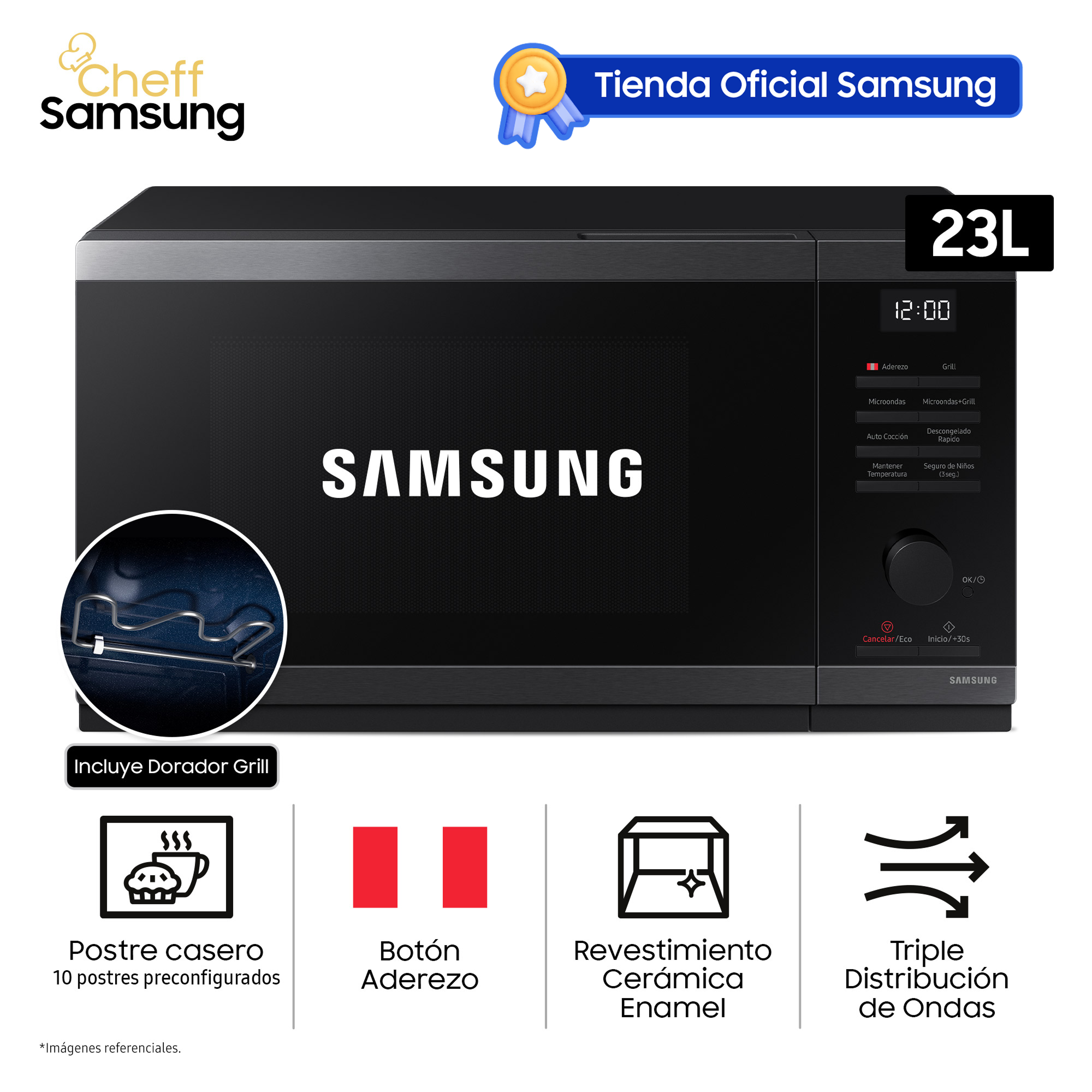 MICROONDAS SAMSUNG 23L DORADOR INOX BLACK MG23DG4524AGPE - 1