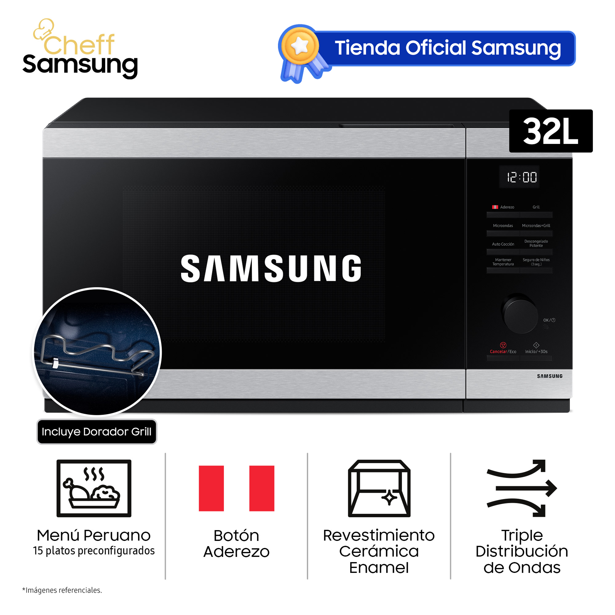 MICROONDAS SAMSUNG 32L DORADOR INOX MG32DG4524ATPE - 1