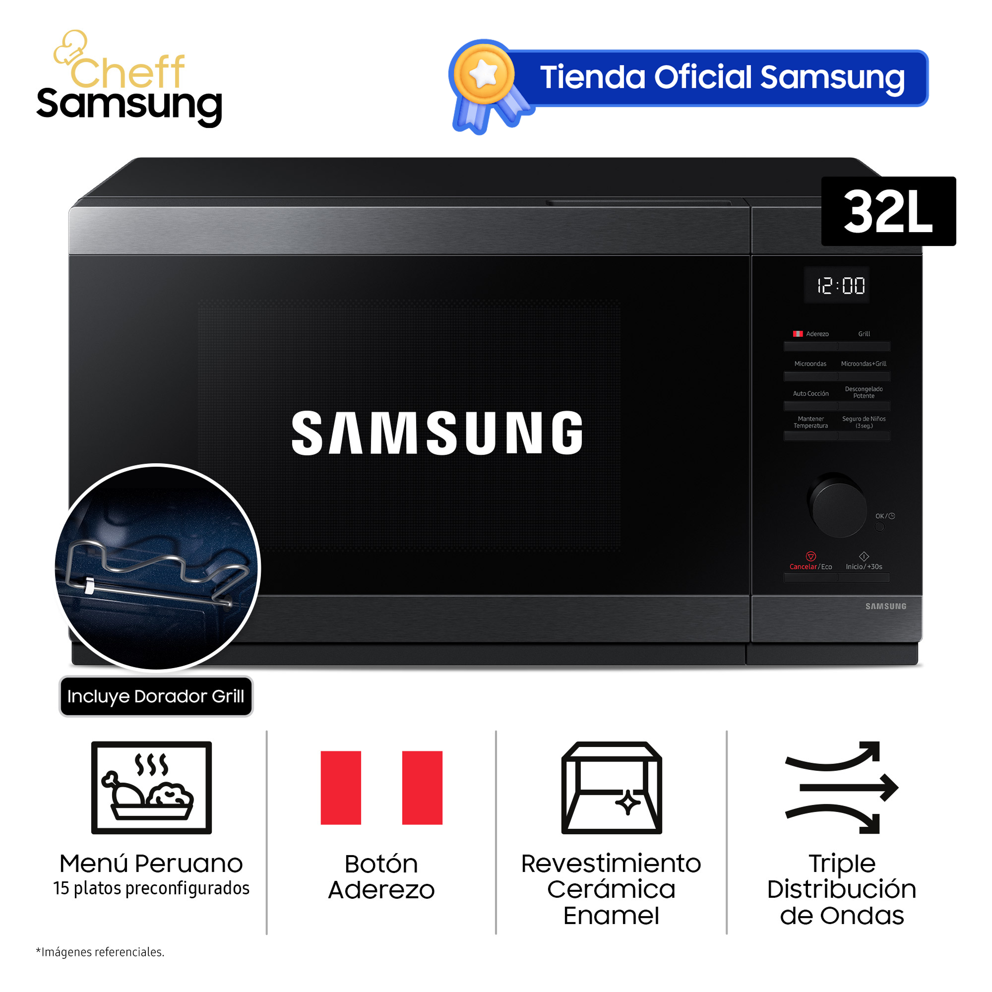 MICROONDAS SAMSUNG 30L DORADOR INOX BLACK MG32DG4524AGPE - 1