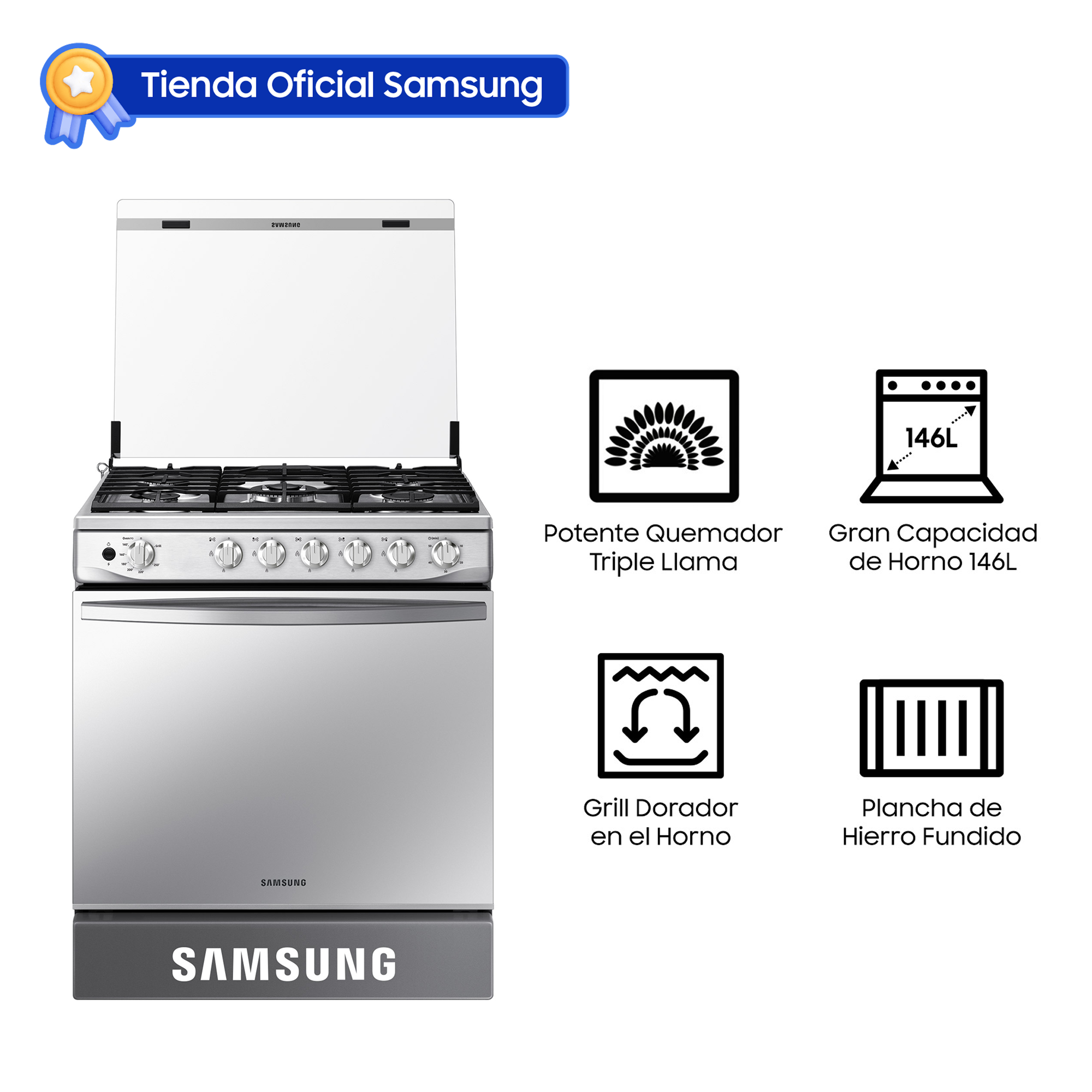 COCINA SAMSUNG 5 HORNILLAS GAS MIRROR LOOK SILVER NX52T7322PS/PE - 8