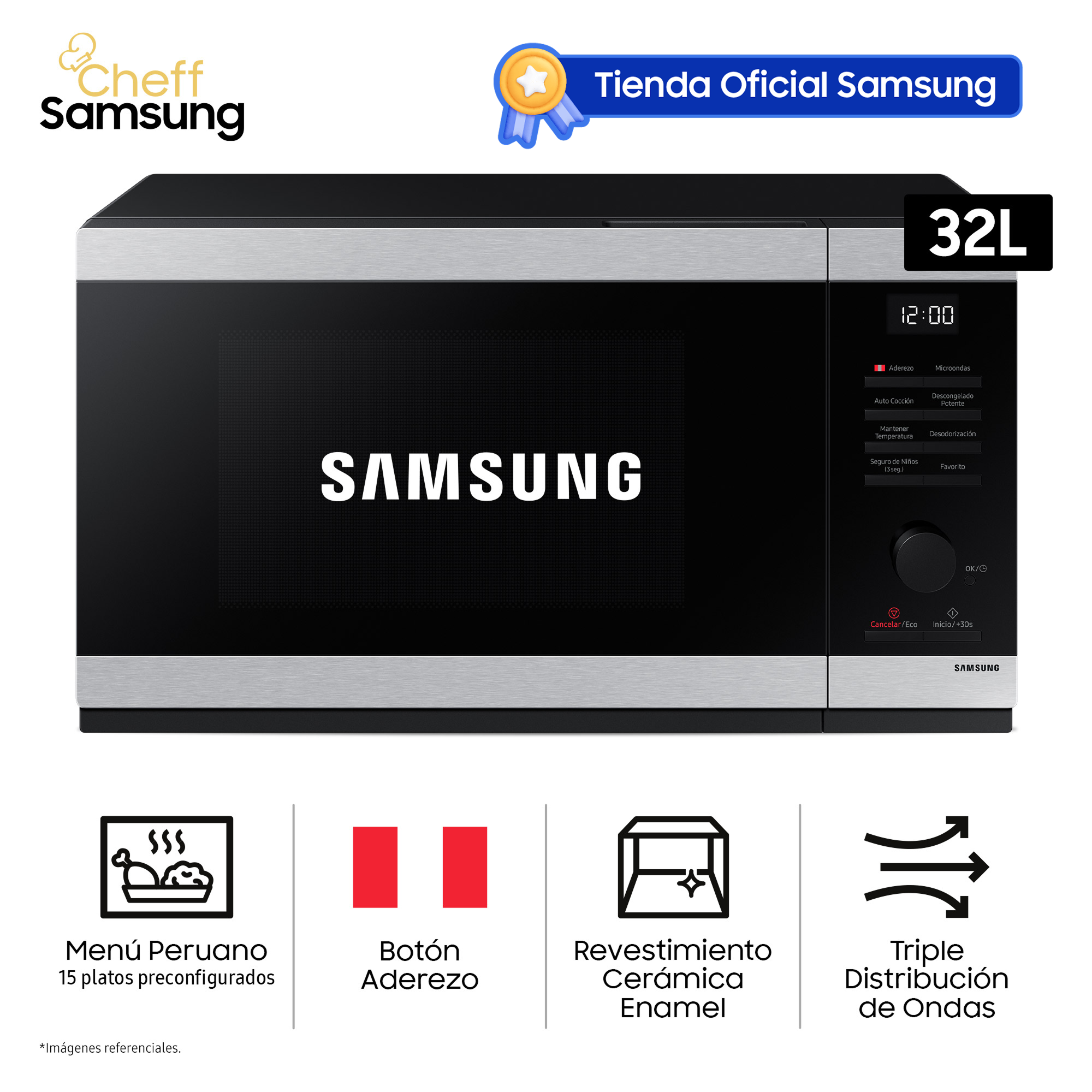 MICROONDAS SAMSUNG 32L SIN DORADOR INOX MS32DG4504ATPE - 1