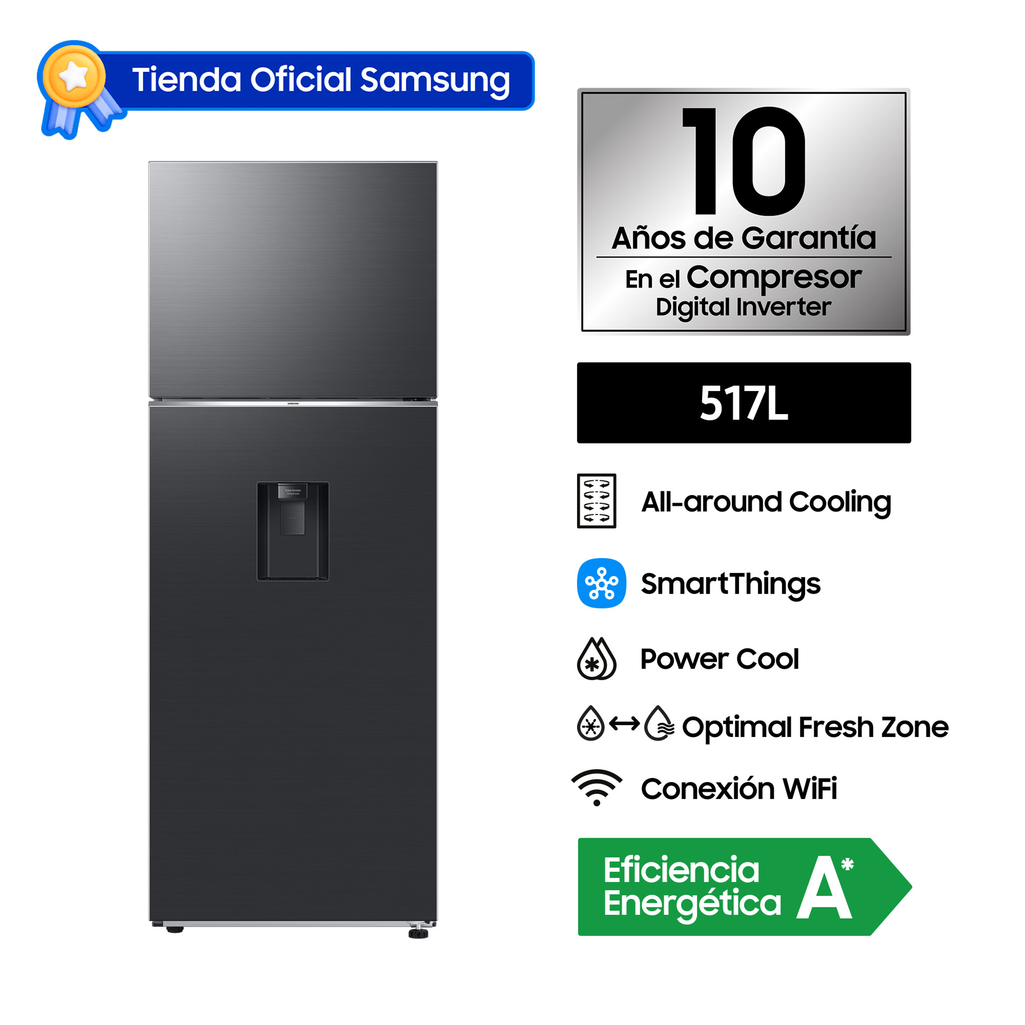 REFRIGERADORA SAMSUNG TOP MOUNT FREEZER 517L BLACK C/DISP RT53DG6750B1PE - 1