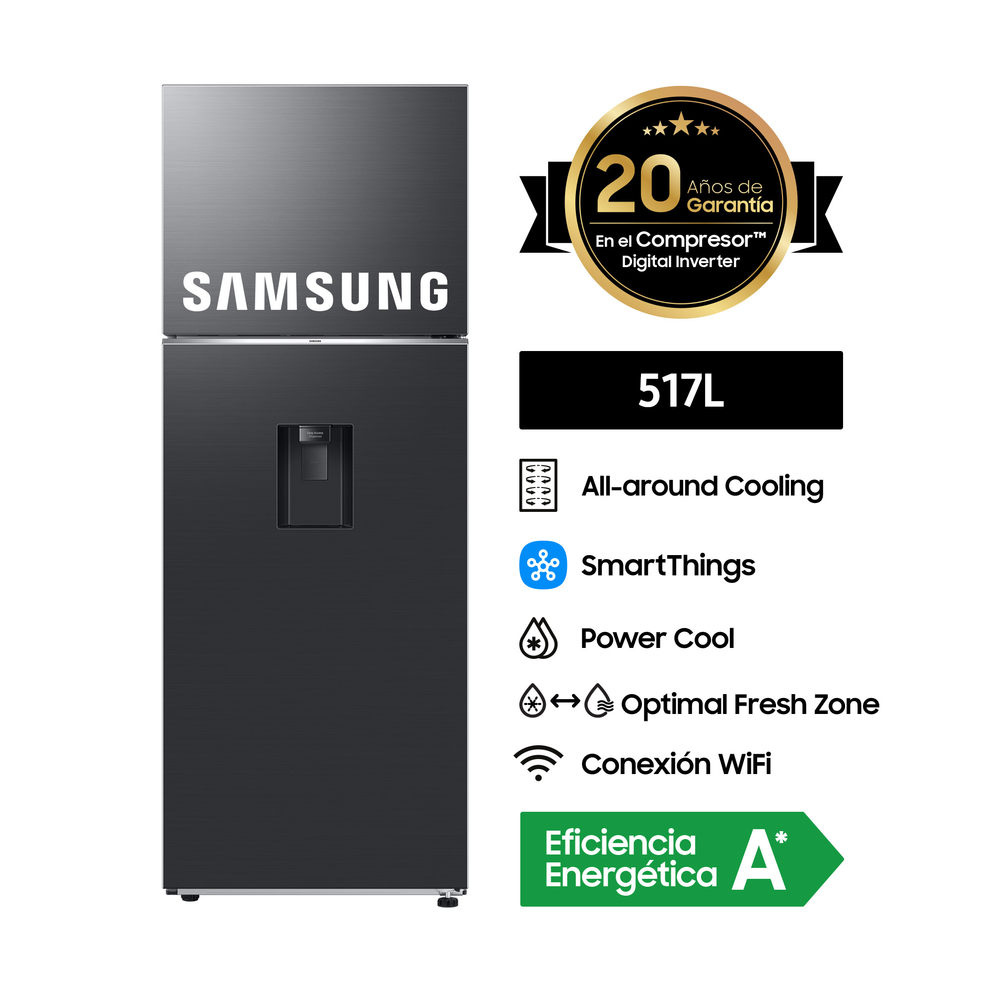 REFRIGERADORA SAMSUNG TOP MOUNT FREEZER 517L BLACK C/DISP RT53DG6750B1PE - 5