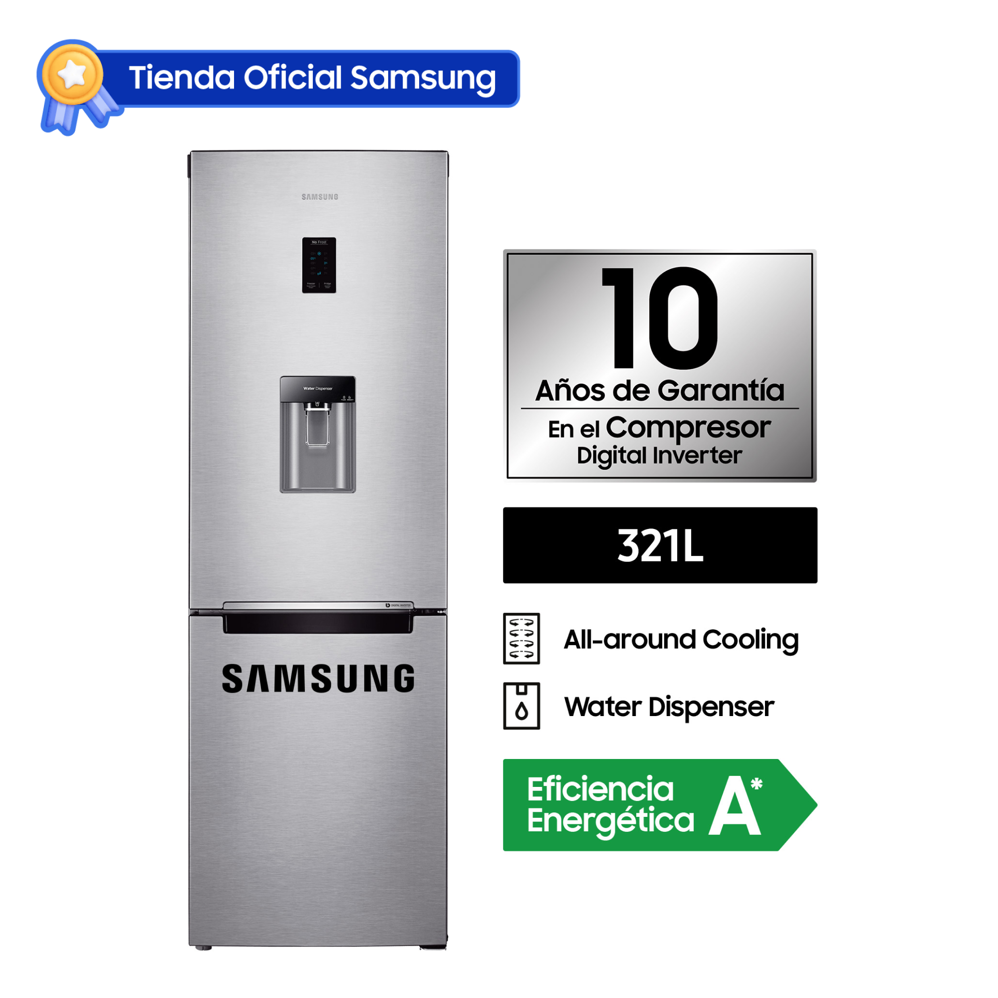 REFRIGERADORA SAMSUNG BOTTOM FREEZER 321L SILVER RB33J3830SA/PE - 1