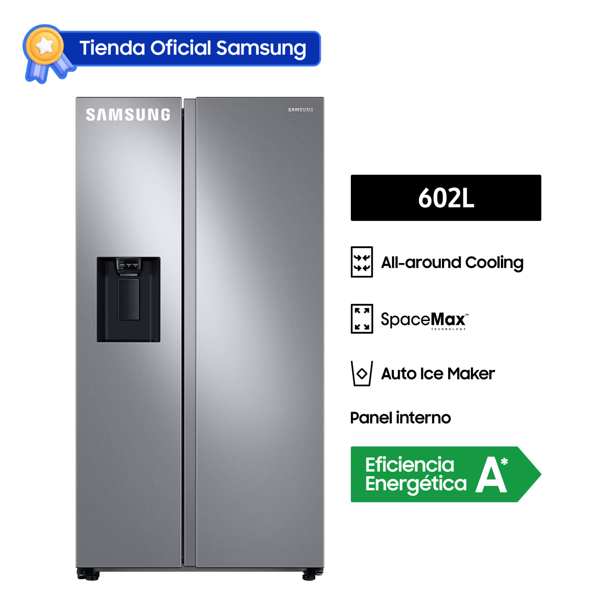 REFRIGERADORA SAMSUNG SIDE BY SIDE 602 L SILVER RS60T5200S9/PE - 1