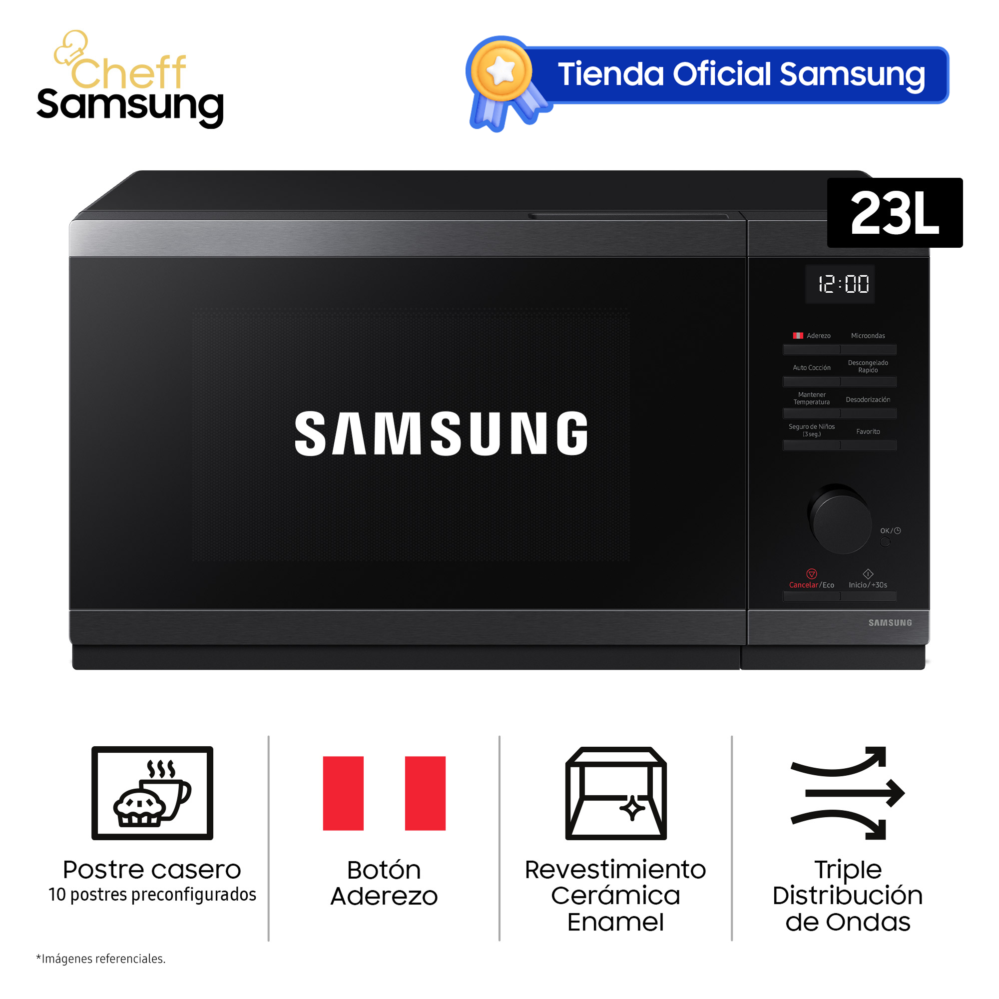 MICROONDAS SAMSUNG 23L SIN DORADOR INOX BLACK MS23DG4504AGPE - 1