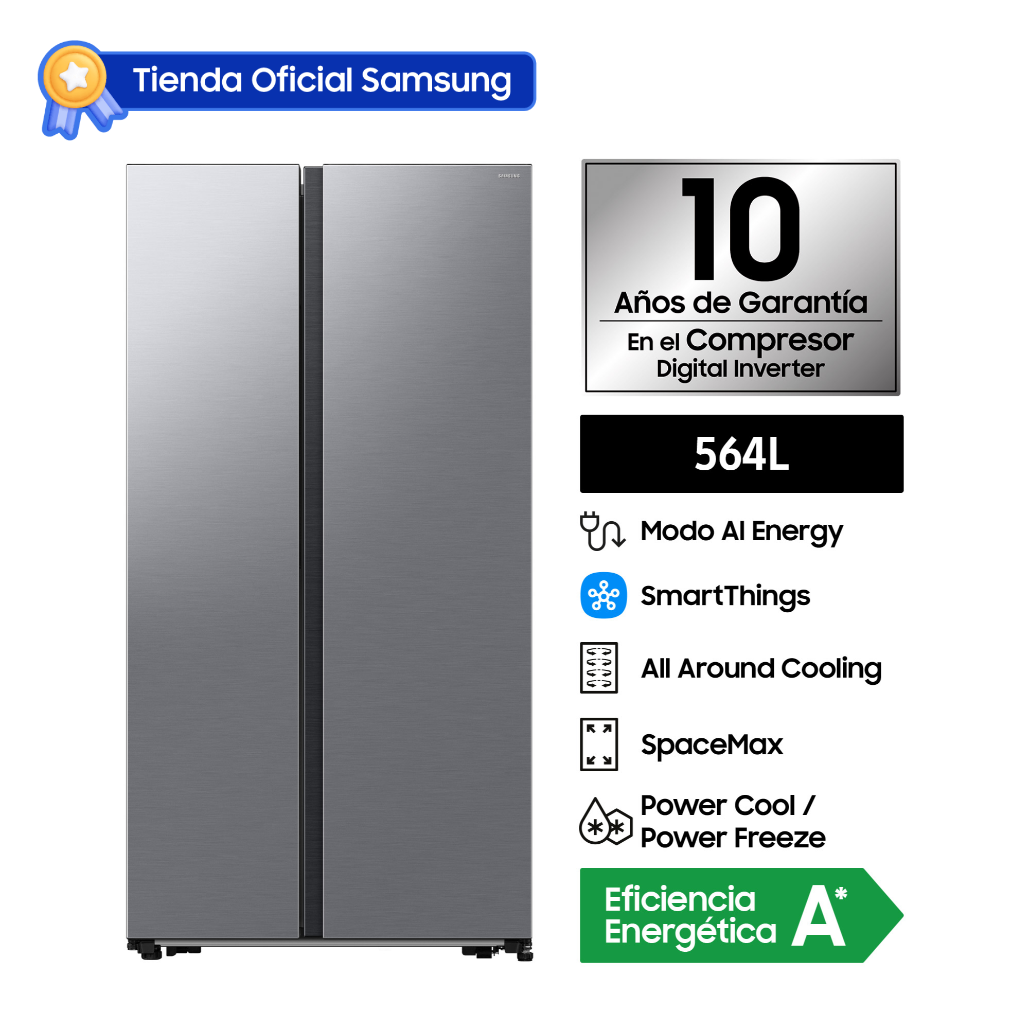REFRIGERADORA SAMSUNG SIDE BY SIDE 564L SILVER RS57DG4000M9PE - 1