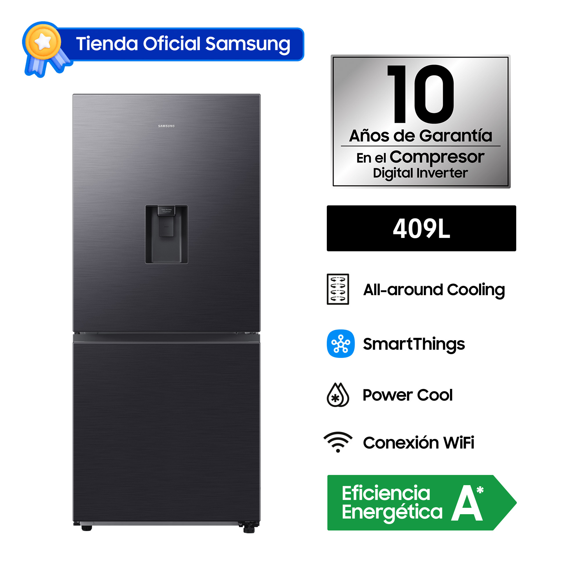 REFRIGERADORA SAMSUNG BOTTOM FREEZER 409L BLACK C/DISP. RB45DG6300B1PE - 1