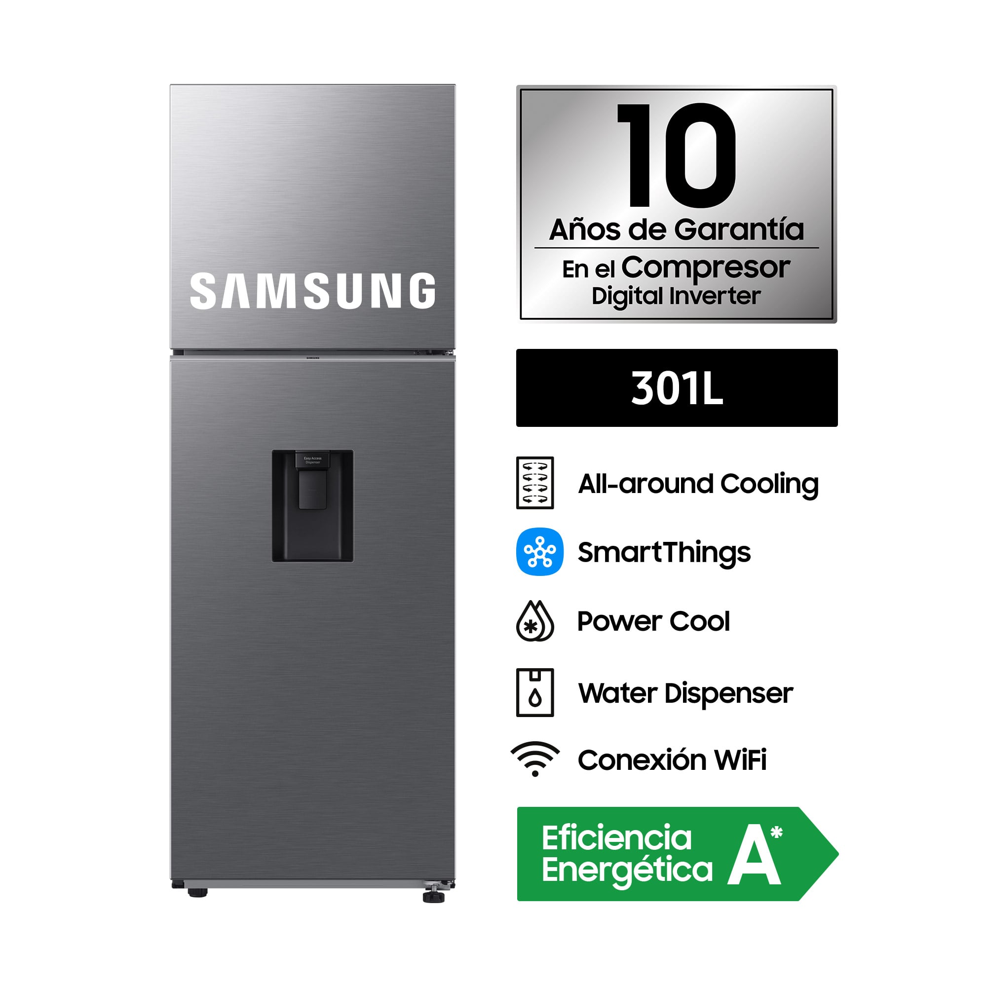 REFRIGERADORA SAMSUNG TOP MOUNT FREEZER 301L SILVER C/DISP. RT31DG5220S9PE - 2