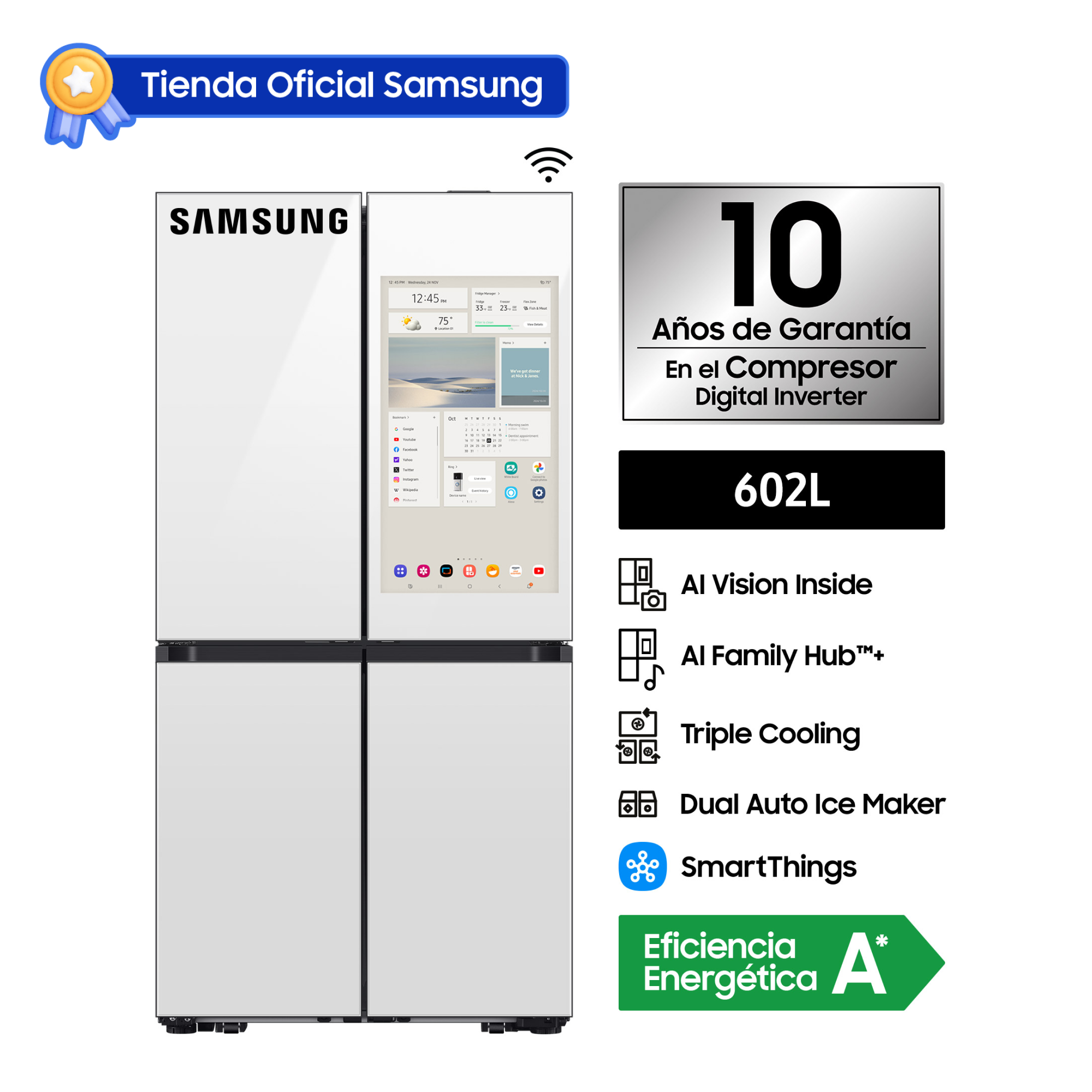 REFRIGERADORA SAMSUNG FDR FAMILY HUB AI 699L WHITE RF29DB995012PE - 1