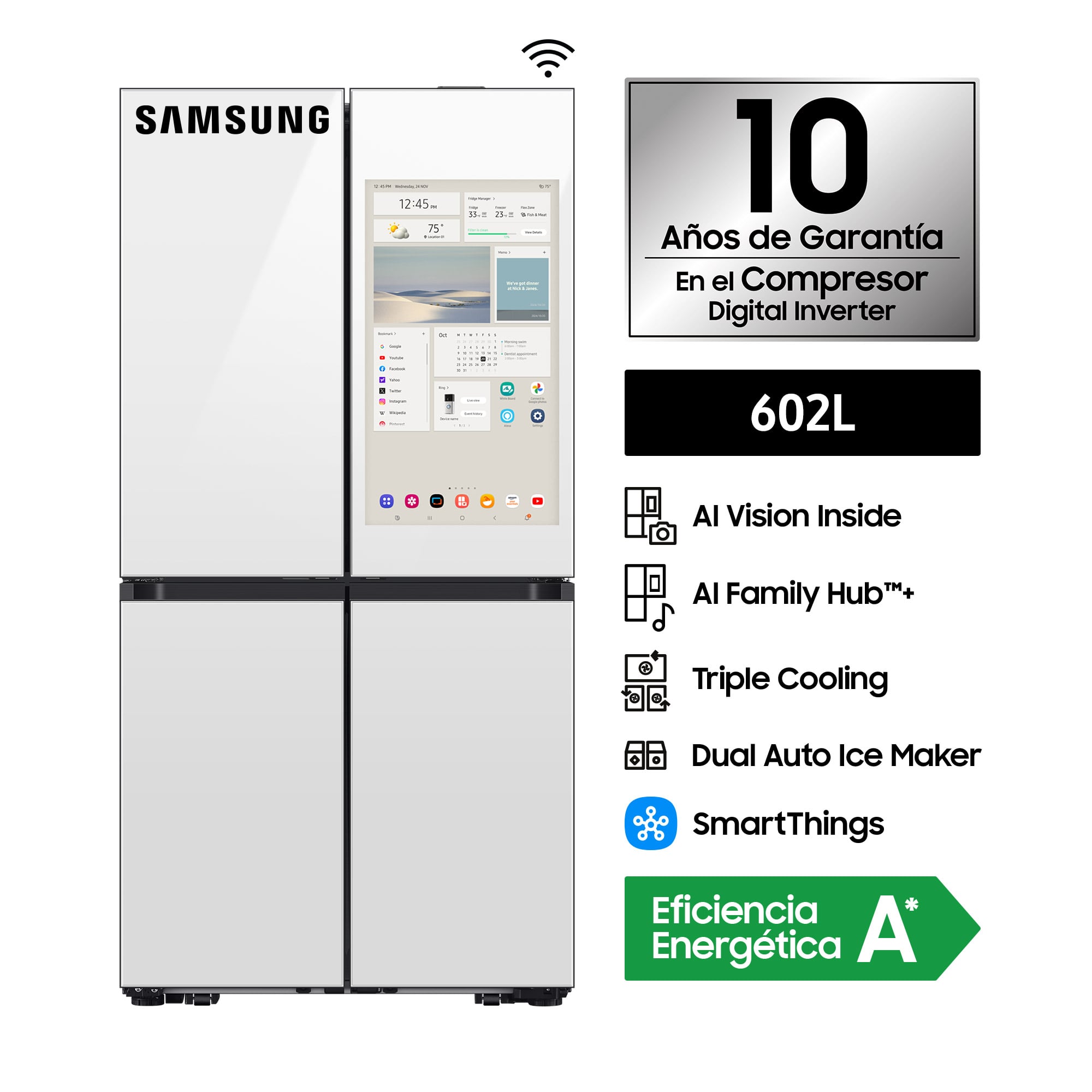 REFRIGERADORA SAMSUNG FDR FAMILY HUB AI 699L WHITE RF29DB995012PE - 2