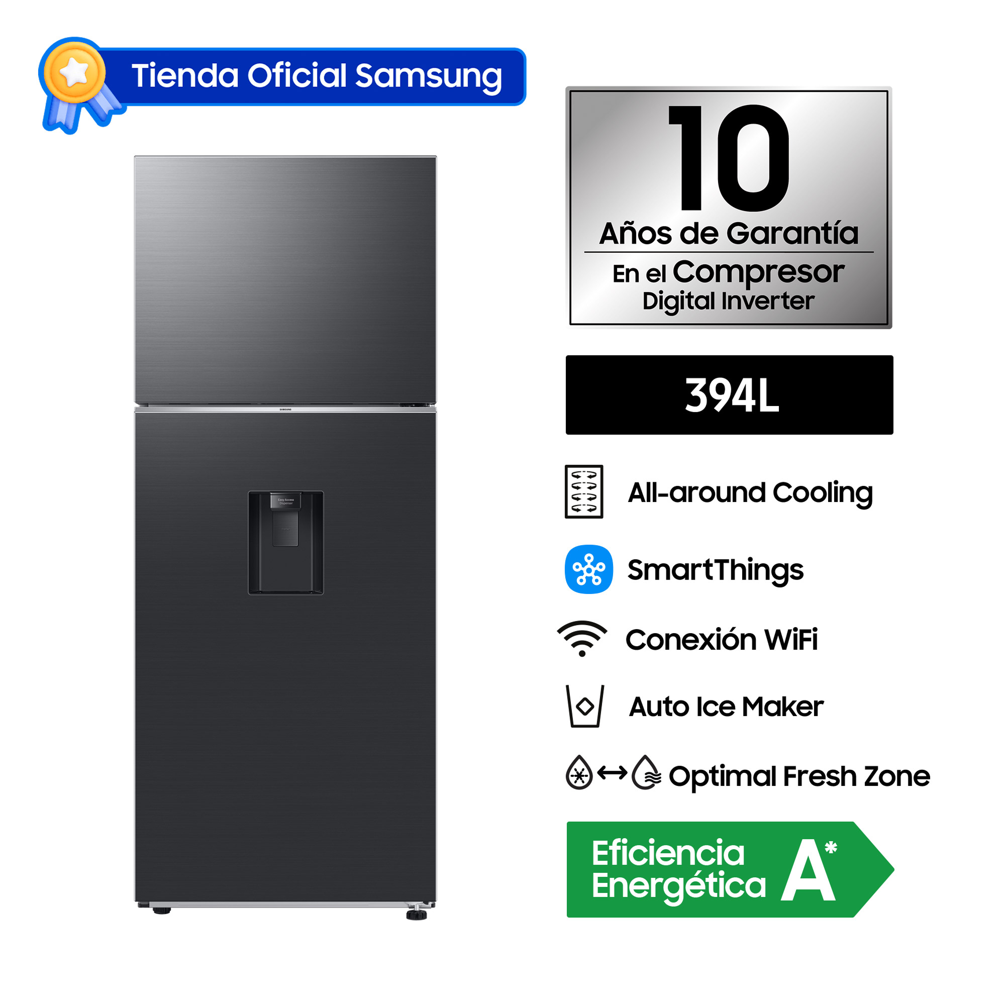 REFRIGERADORA SAMSUNG TOP FREEZER 394 L BLACK RT42DG6770B1PE - 1