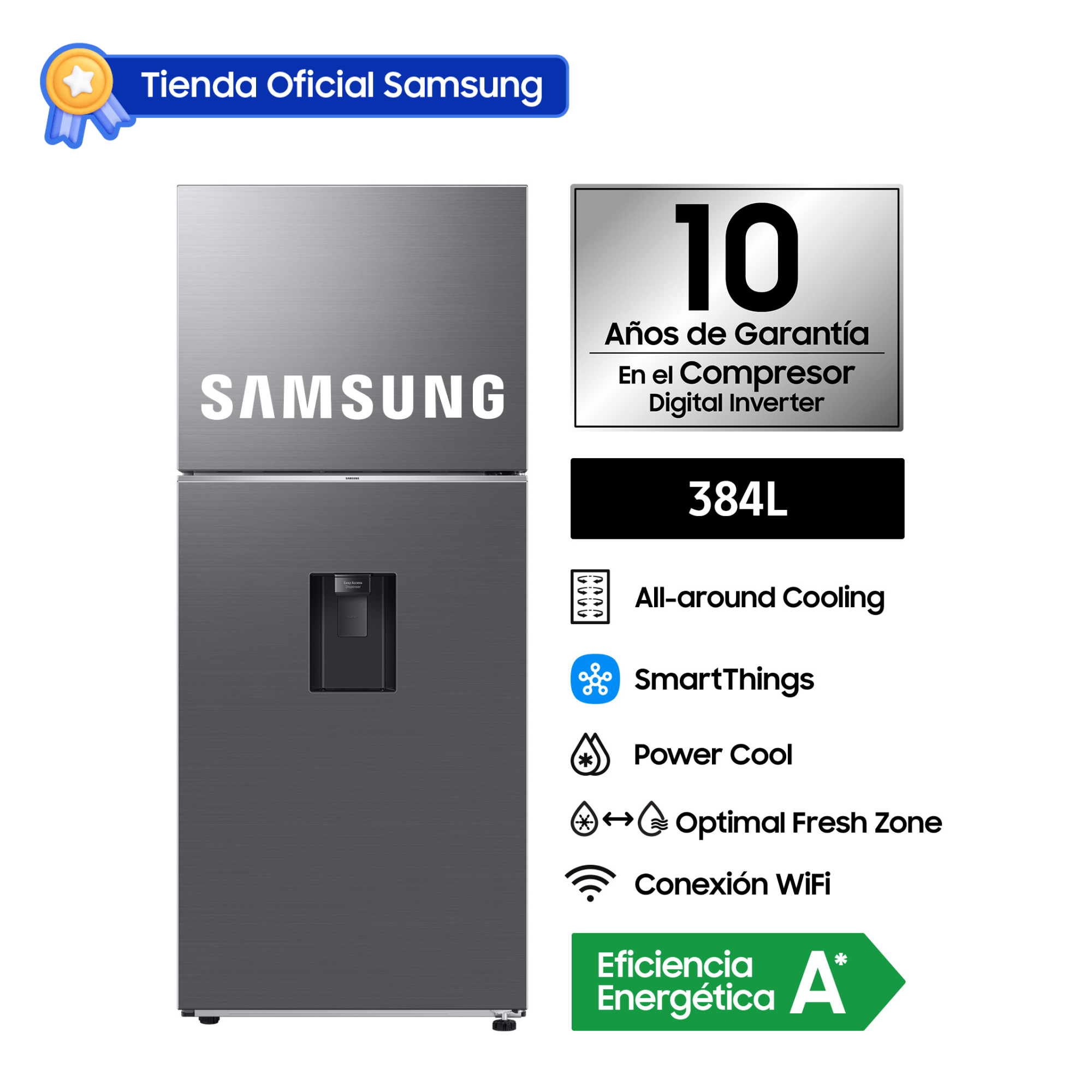REFRIGERADORA SAMSUNG TOP MOUNT FREEZER 384L BLACK C/DISP. RT38DG6730S9PE - 1