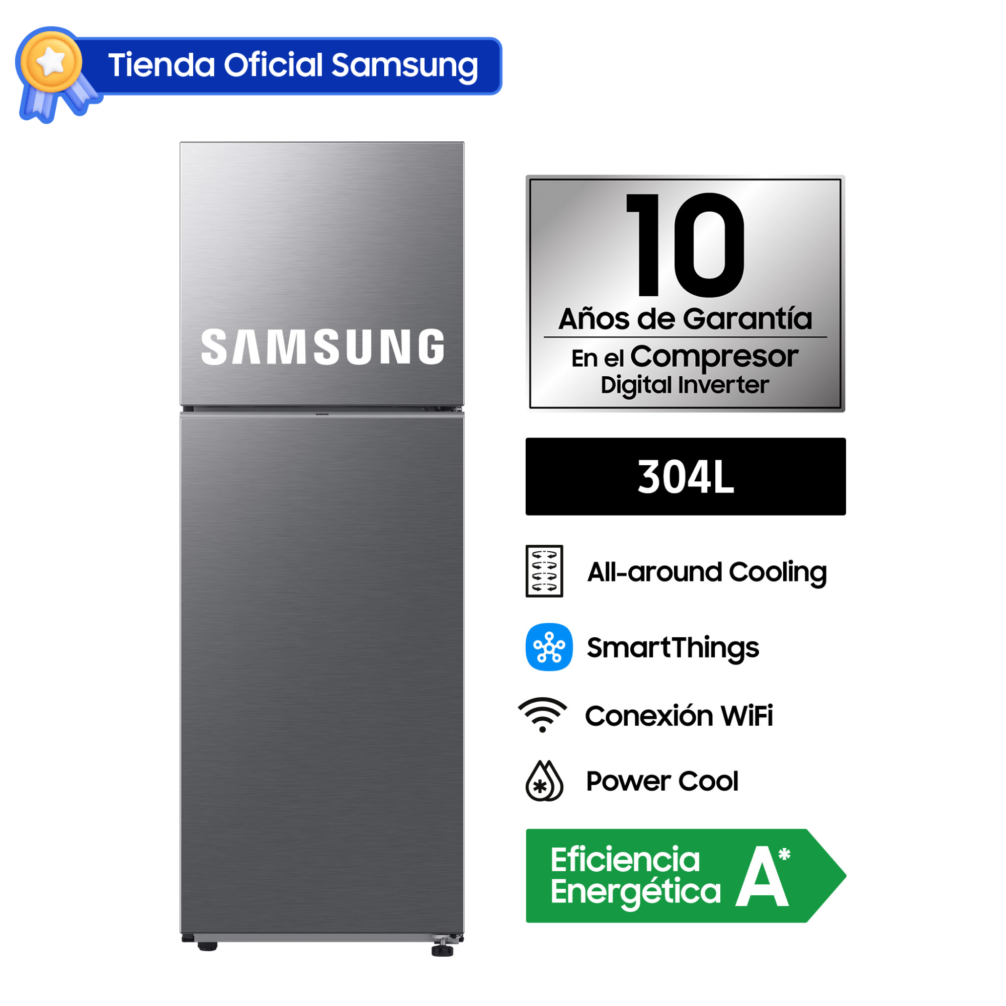REFRIGERADORA SAMSUNG TOP MOUNT FREEZER 304L SILVER S/DISP. RT31DG5120S9PE - 1