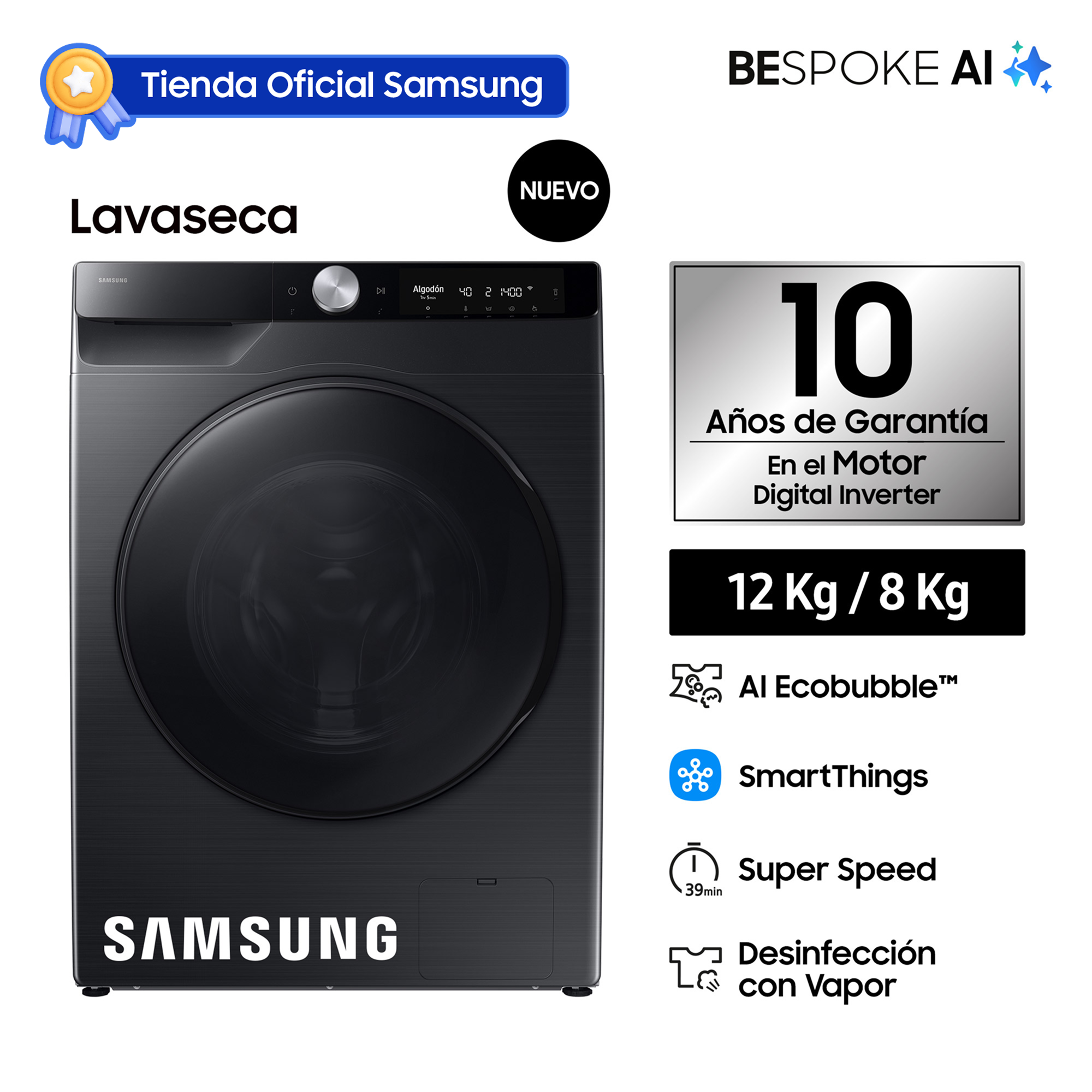 LAVASECA SAMSUNG BESPOKE AI 12KG/8KG BLACK WD12FG6B34BBPE - 1