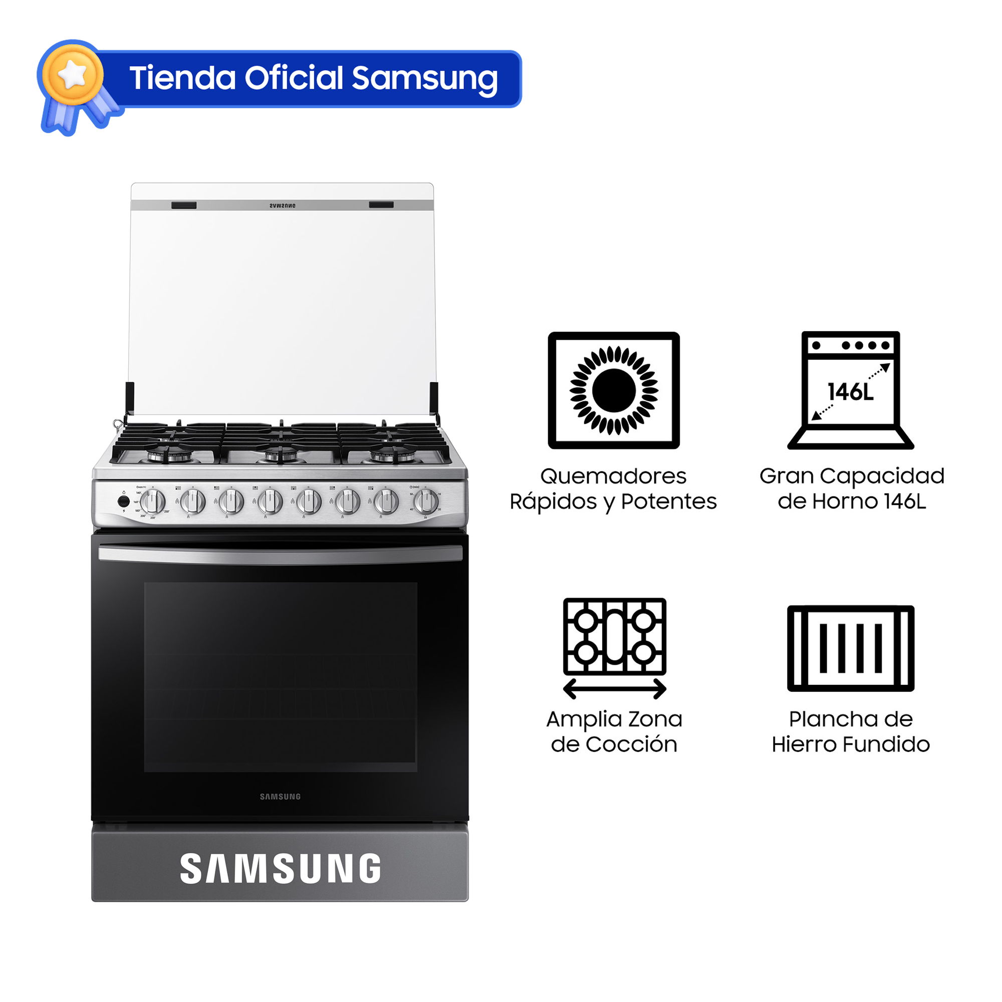 COCINA SAMSUNG 6 HORNILLAS GAS BLACK SMOG NX52T5311PS/PE - 1