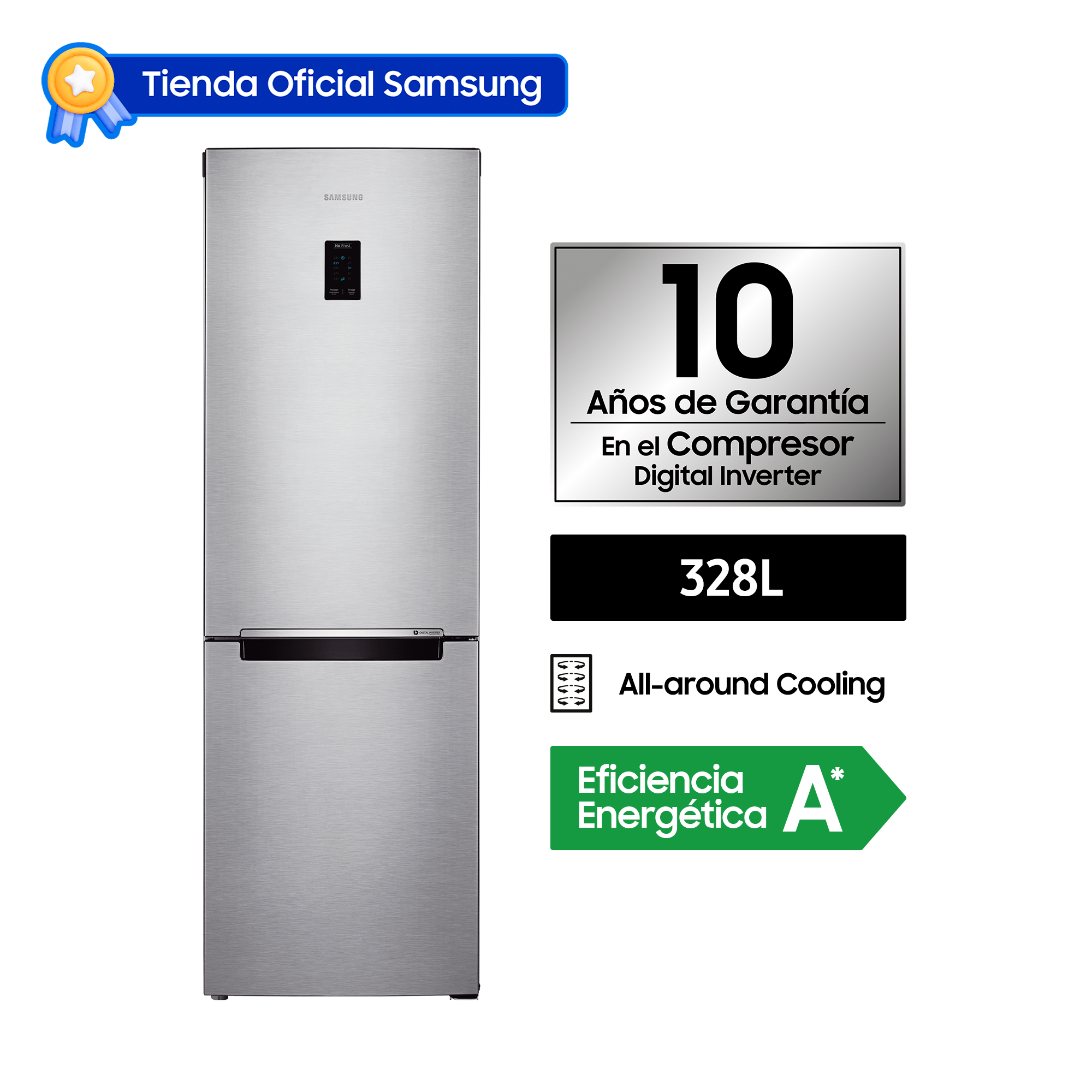 REFRIGERADORA SAMSUNG BOTTOM FREEZER 328L SILVER RB33J3230SA/PE - 1
