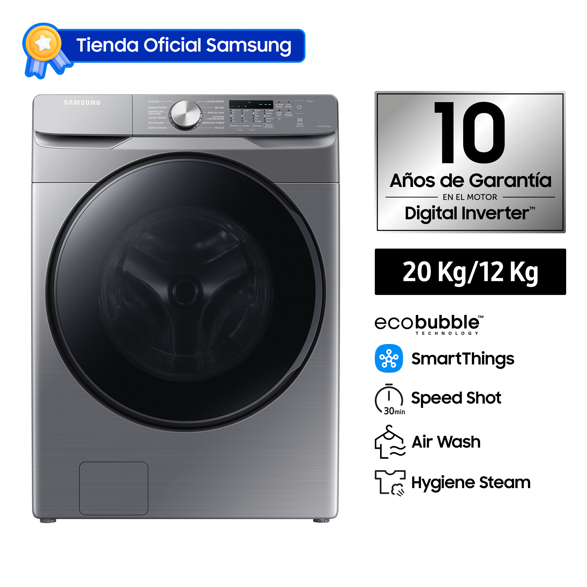 LAVASECA SAMSUNG SMART INVERTER 20KG/12KG SILVER WD20T6000GP/PE - 1
