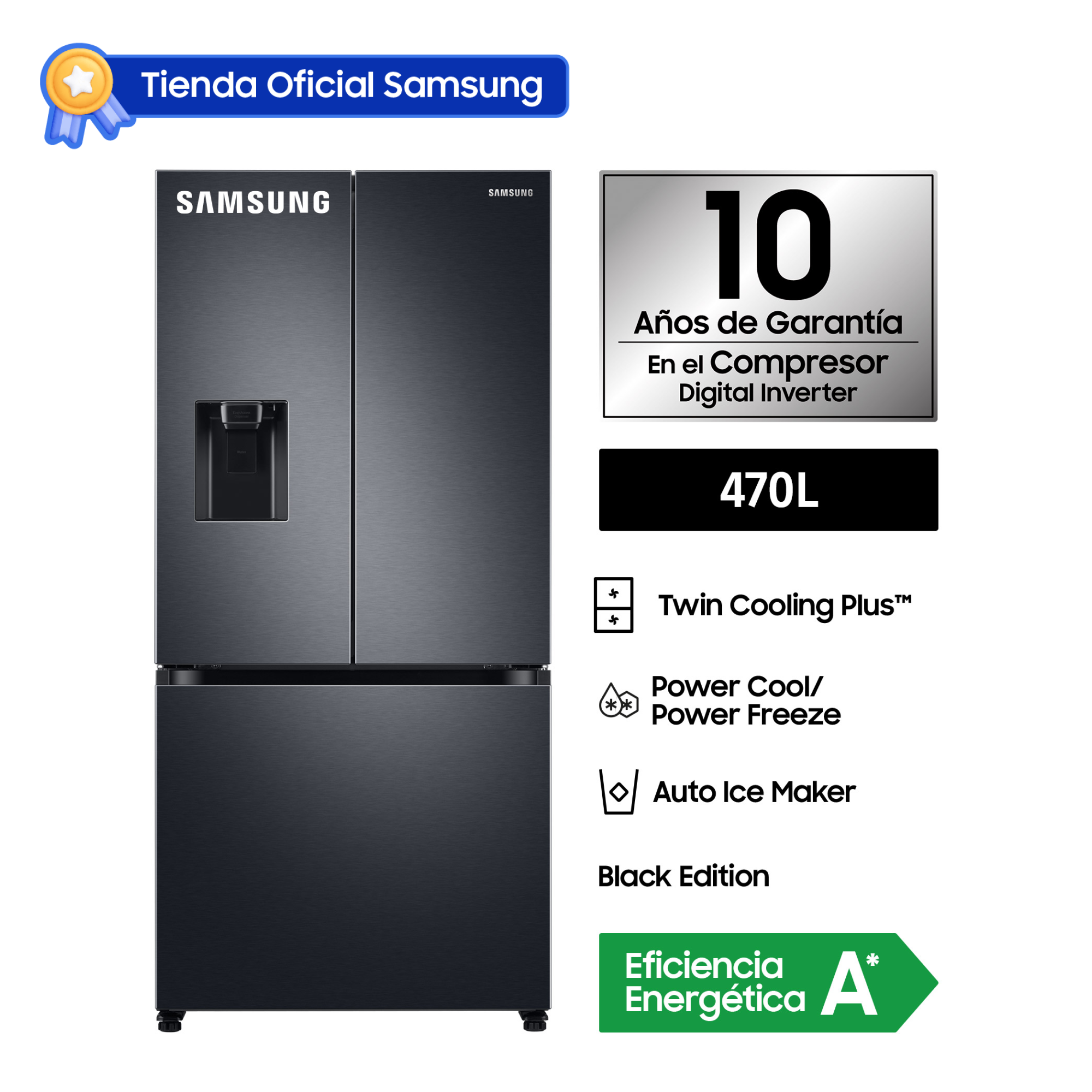 REFRIGERADORA SAMSUNG FRENCH DOOR 470L BLACK RF49A5202B1/PE - 1