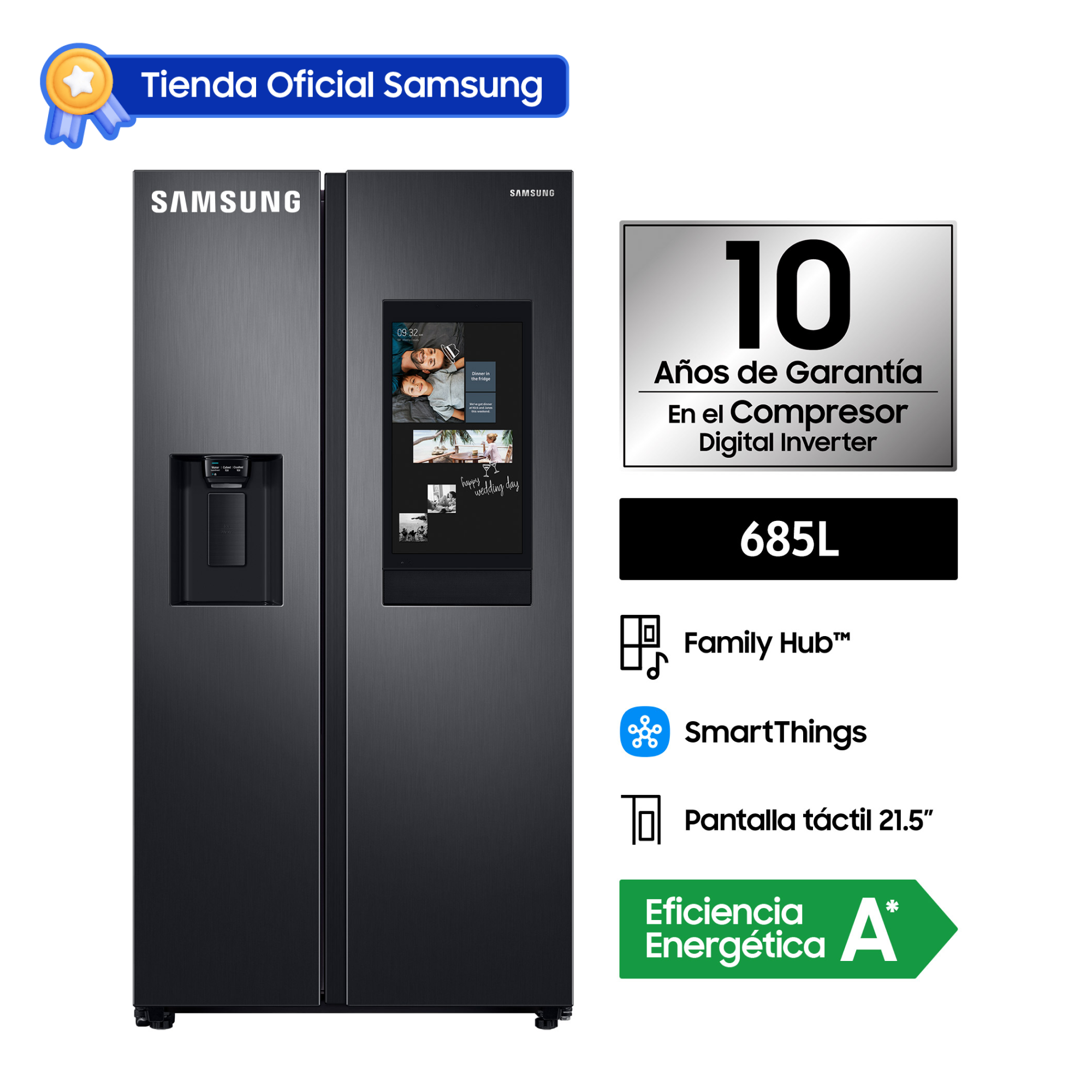 REFRIGERADORA SAMSUNG SIDE BY SIDE 685L JET BLACK RS27T5561B1/PE - 1