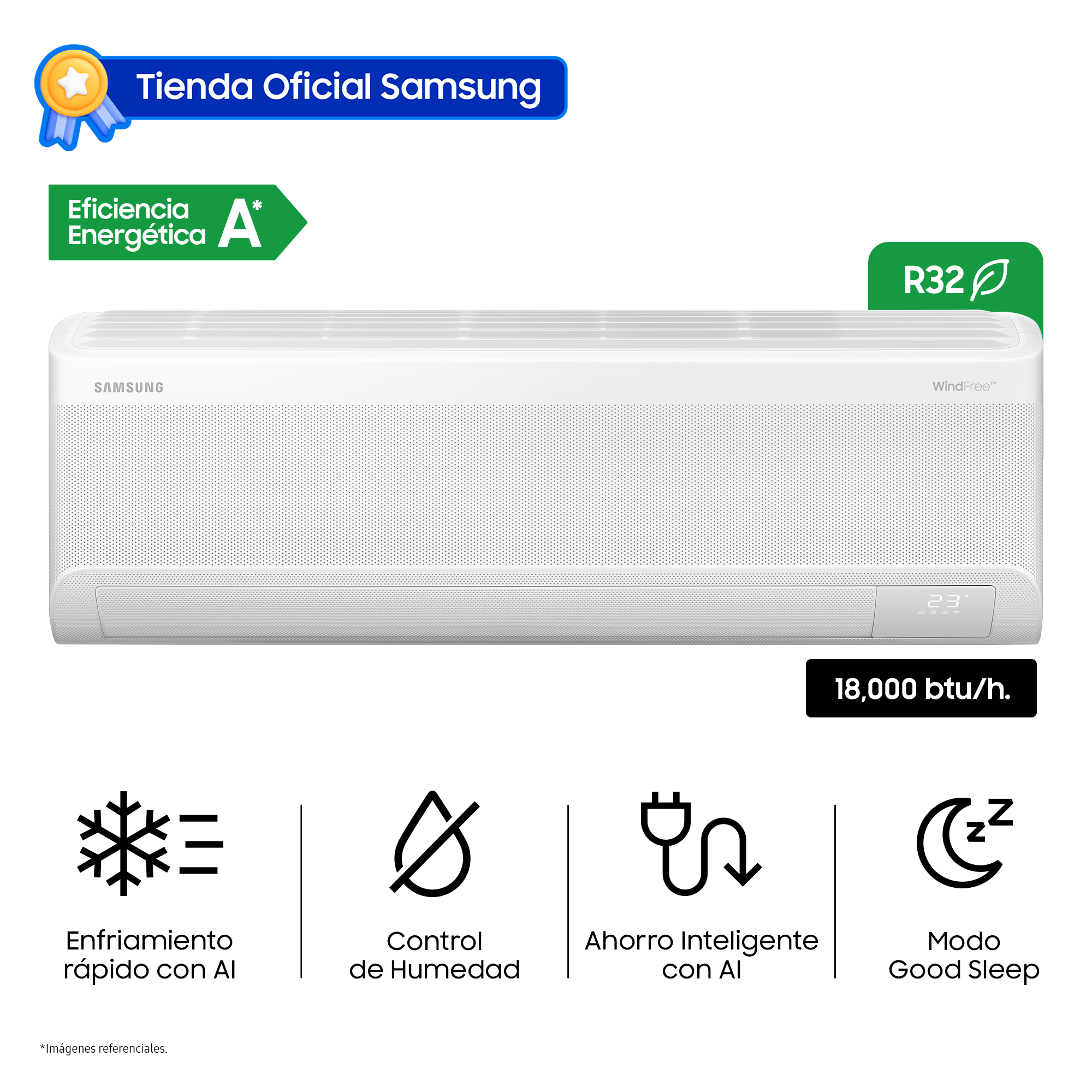 AIRE ACONDICIONADO SAMSUNG 18.000BTU/HR BESPOKE AI WINDFREE AR70F18D1EW/PE - 1