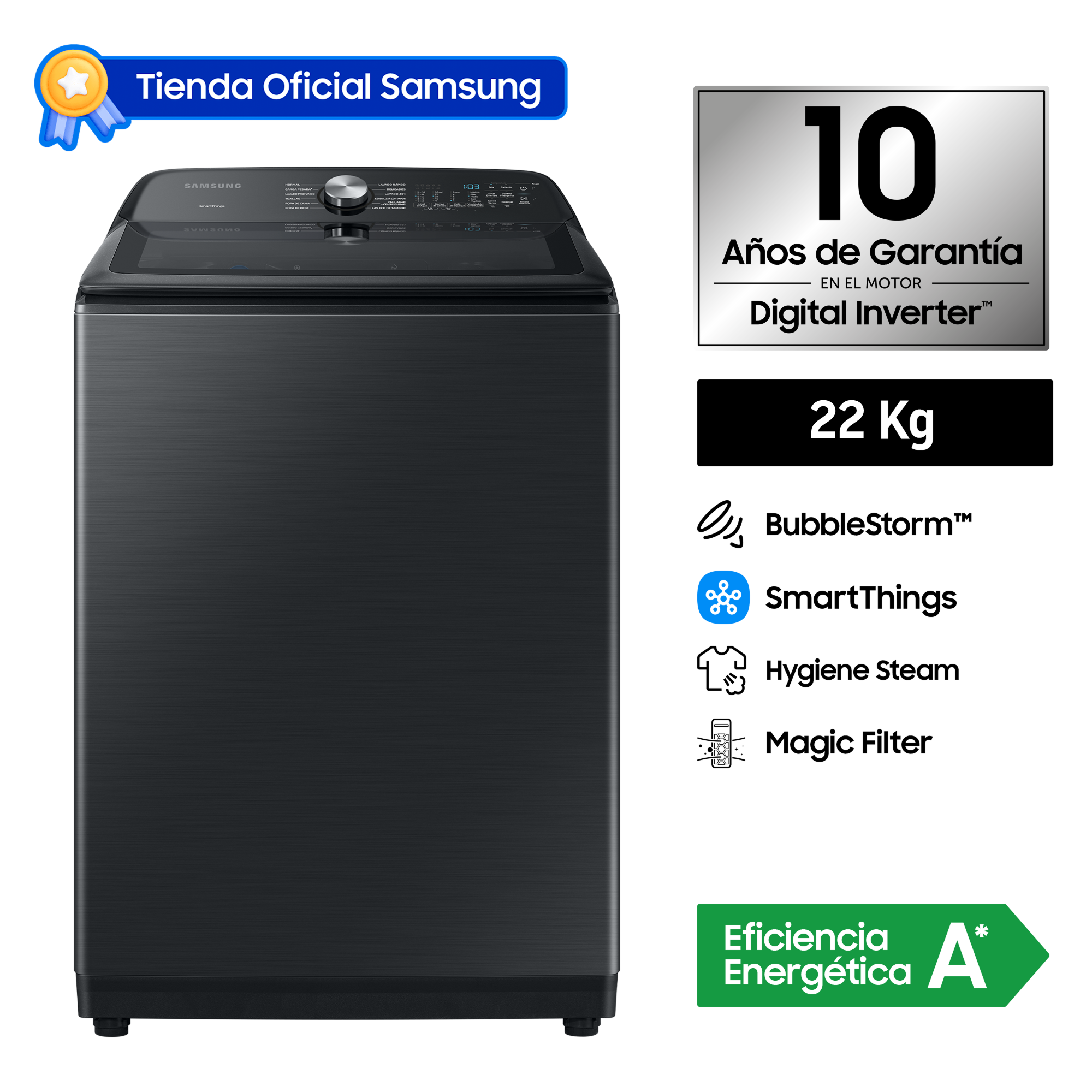 LAVADORA SAMSUNG BUBBLE SMART 22KG BLACK WA22A8377GV/PE - 1