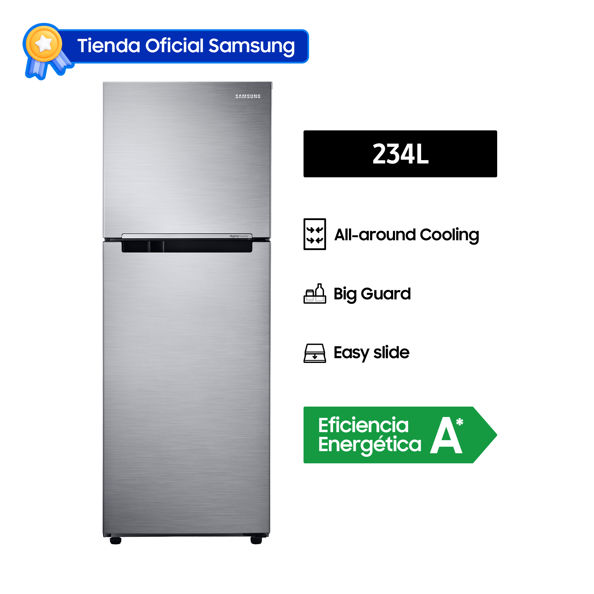 REFRIGERADORA SAMSUNG TOP FREEZER 234L SILVER RT22FARADS8/PE - 1