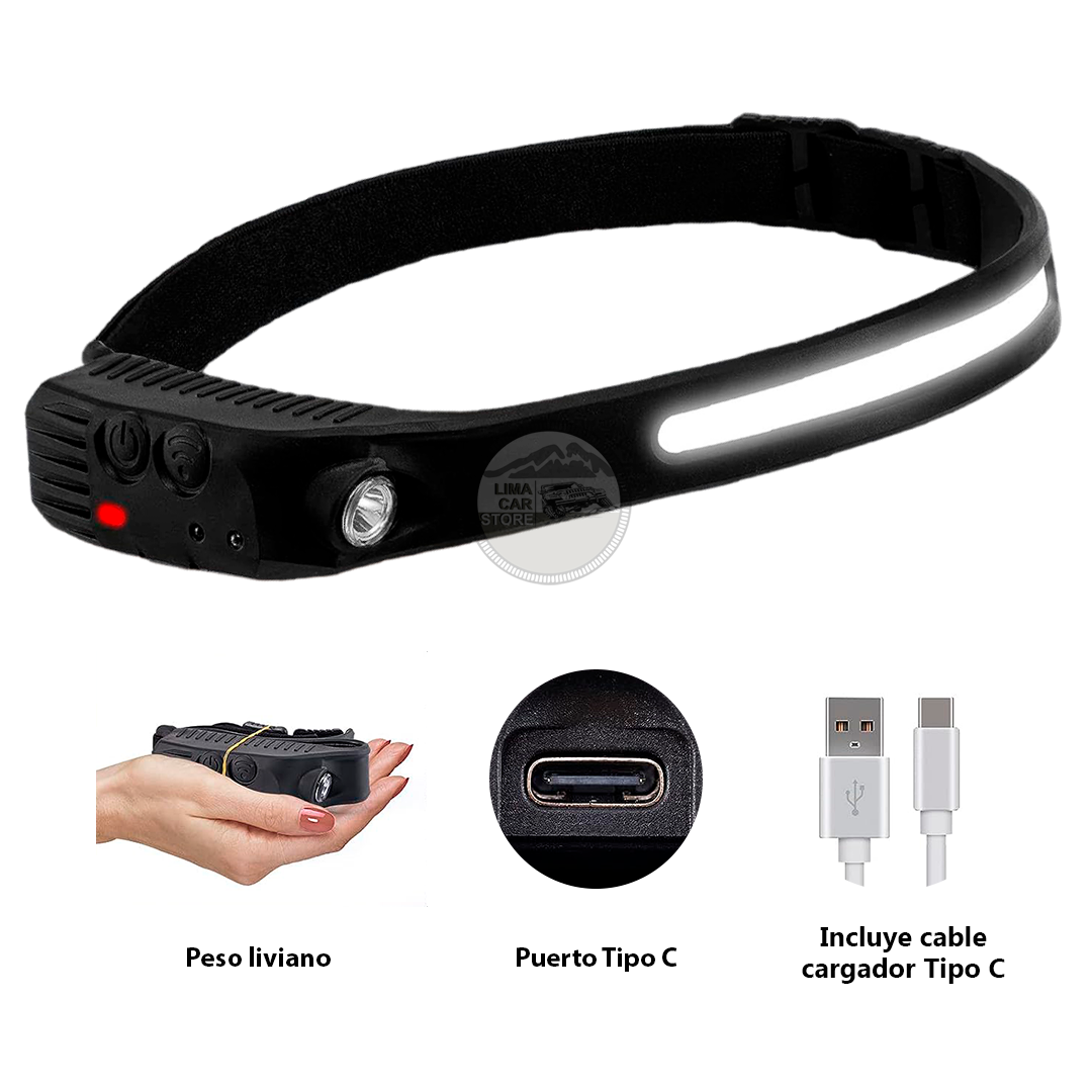 LINTERNA DE CABEZA MINERA FRONTAL LUZ ROJA LED CON SENSOR RECARGABLE CAMPING - 2
