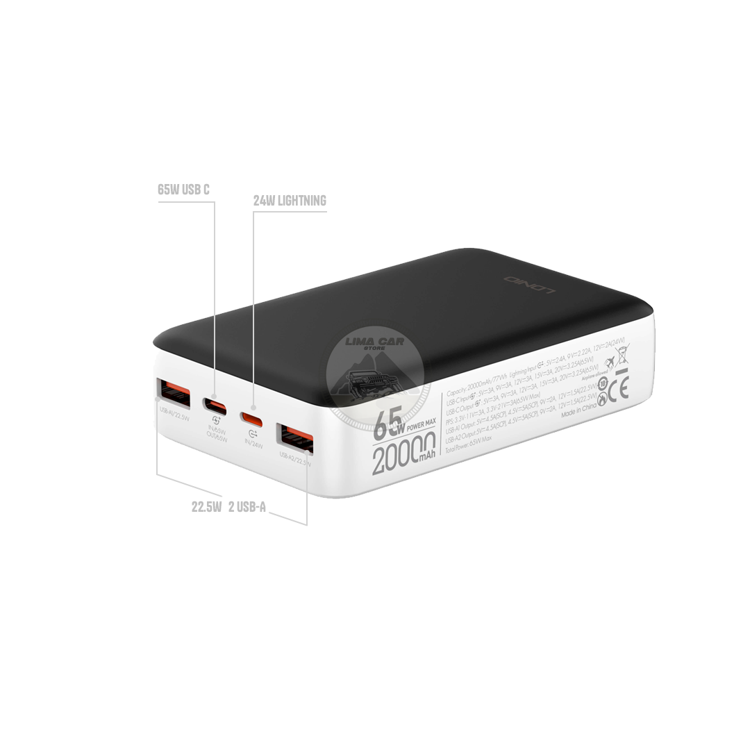 POWER BANK 20000 MAH 65W CARGA RÁPIDA LAPTOP LDNIO - 3