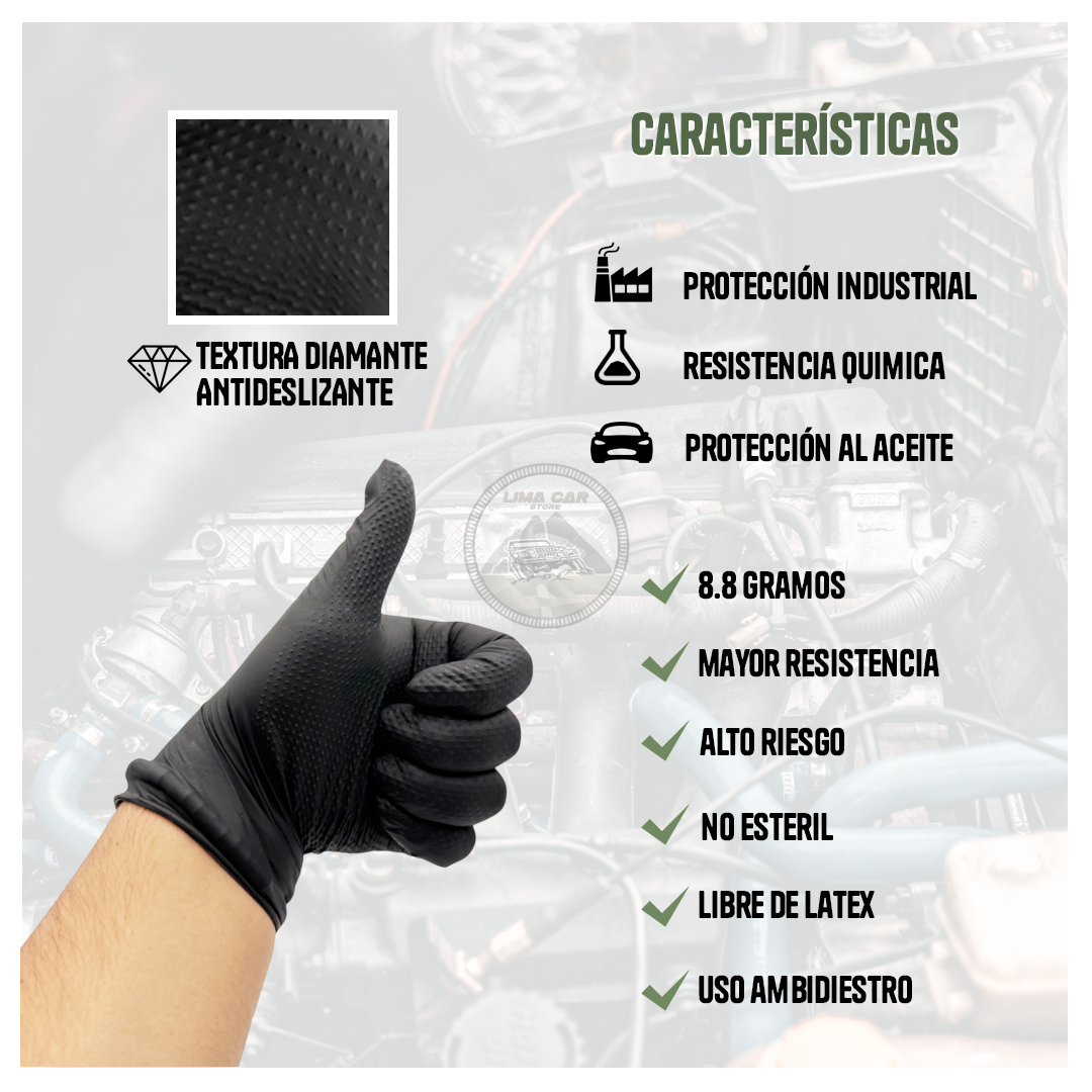 GUANTES NITRILO DIAMANTE X 100 UND USO AUTOMOTRIZ- TALLER - 3