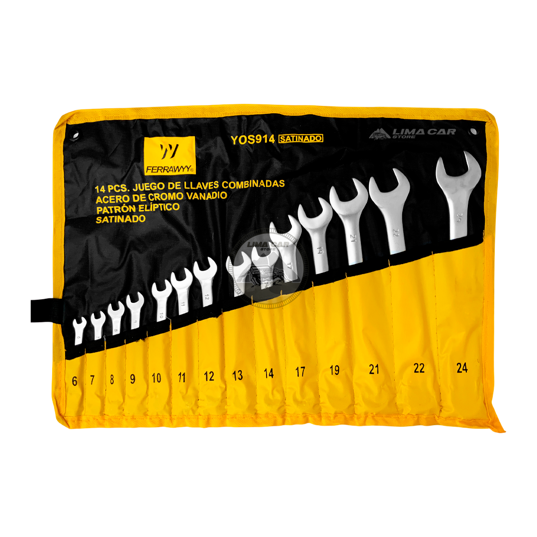 JUEGO 14 PIEZAS ENROLLABLE LLAVE MIXTA 6-24MM ACERO SATINADO FERRAWYY - 1