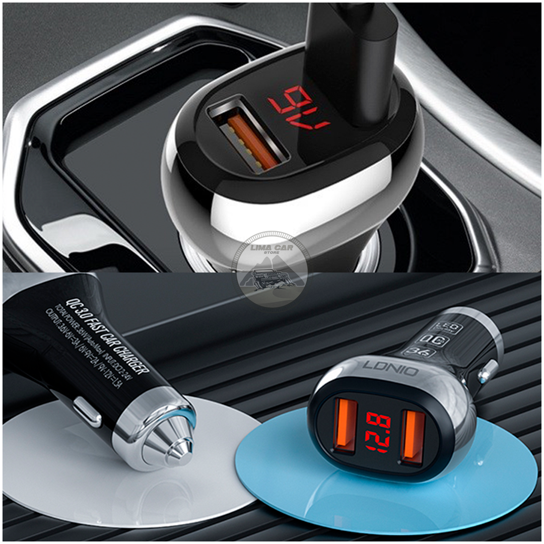 CARGADOR AUTO USB 36W CON MEDIDOR VOLTAJE BATERÍA + CABLE MICRO USB - 3