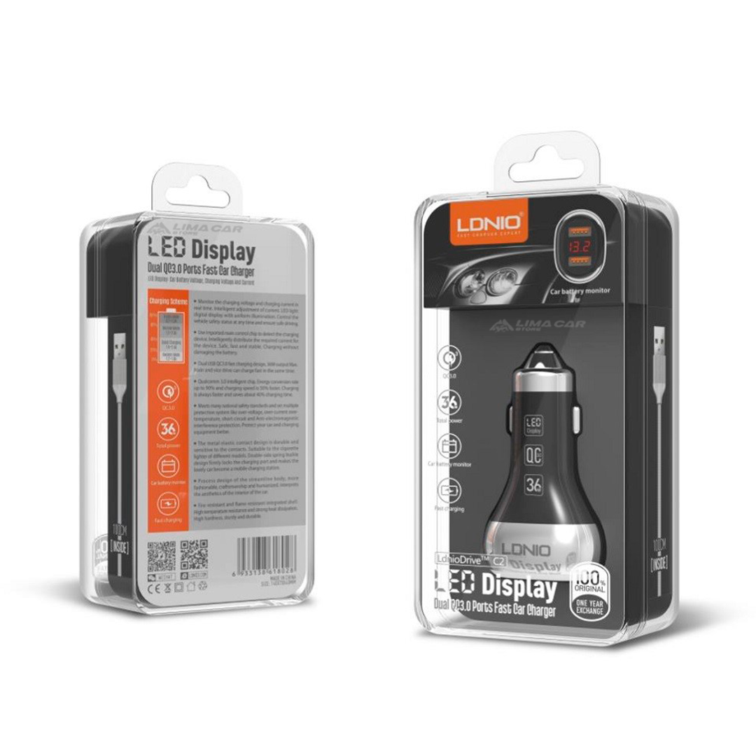 CARGADOR AUTO USB 36W CON MEDIDOR VOLTAJE BATERÍA + CABLE MICRO USB - 4