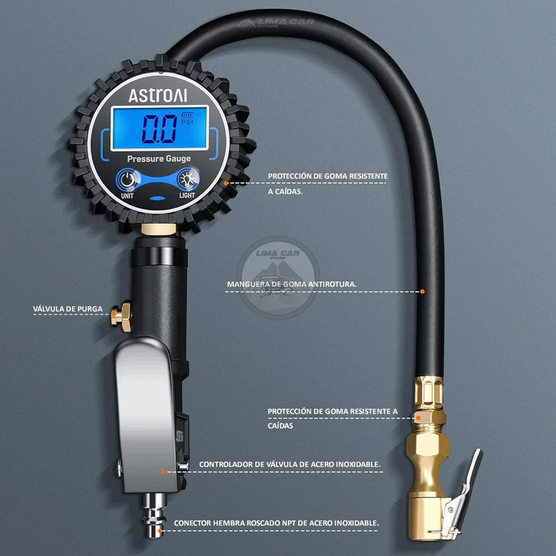 INFLADOR MEDIDOR DE PRESIÓN DIGITAL NEUMÁTICO 250 PSI - 4