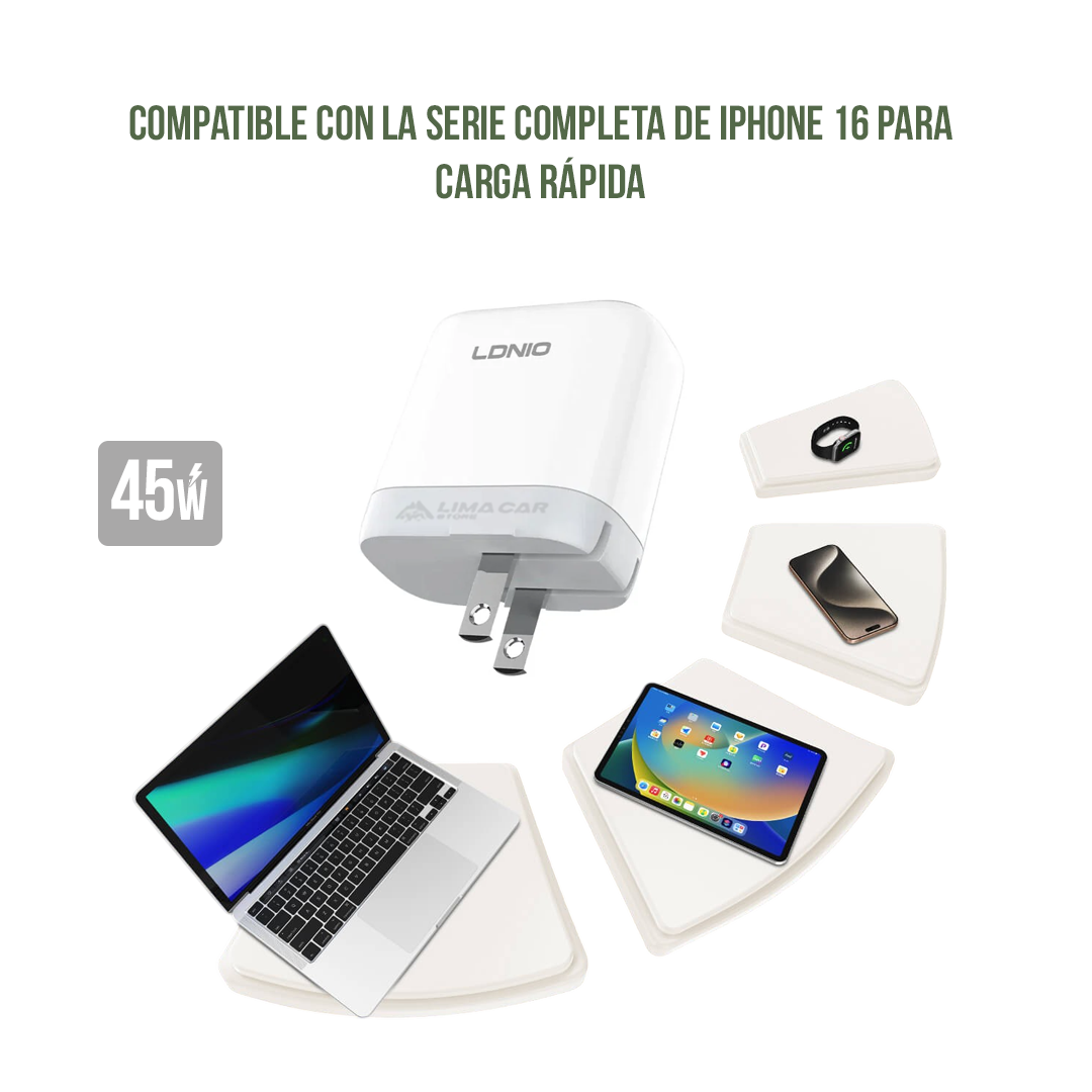 CARGADOR RÁPIDO UNIVERSAL 45W GAN PD LDNIO - 2