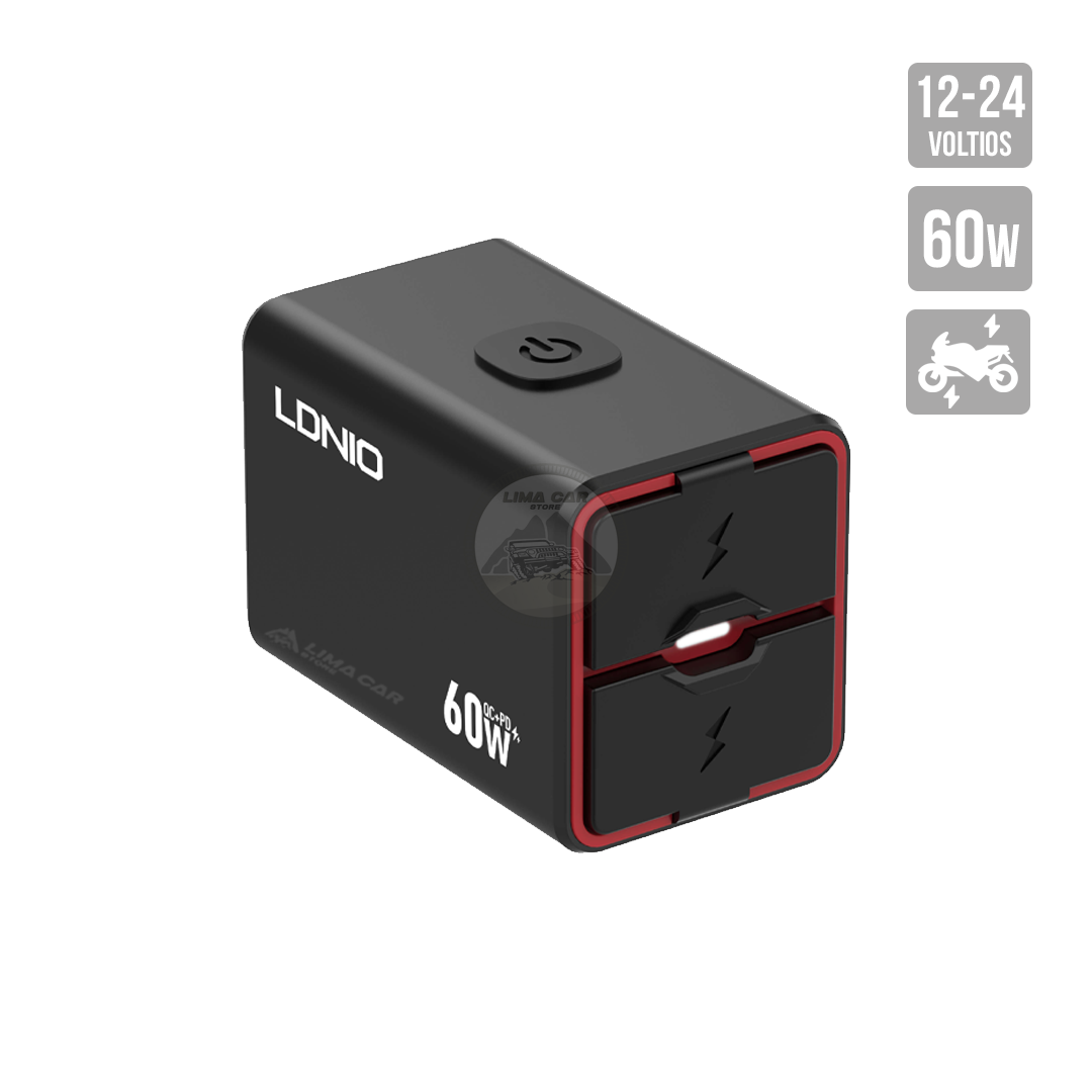 CARGADOR UNIVERSAL PARA MOTOCICLETA 60W 2 PUERTOS USB/C LDNIO - 1