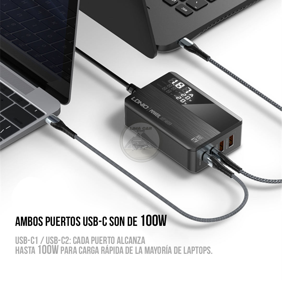 CARGADOR MULTIDISPOSITIVO GAN 100W CARGA RÁPIDA 2 USB + 2 TIPO C PD - 2