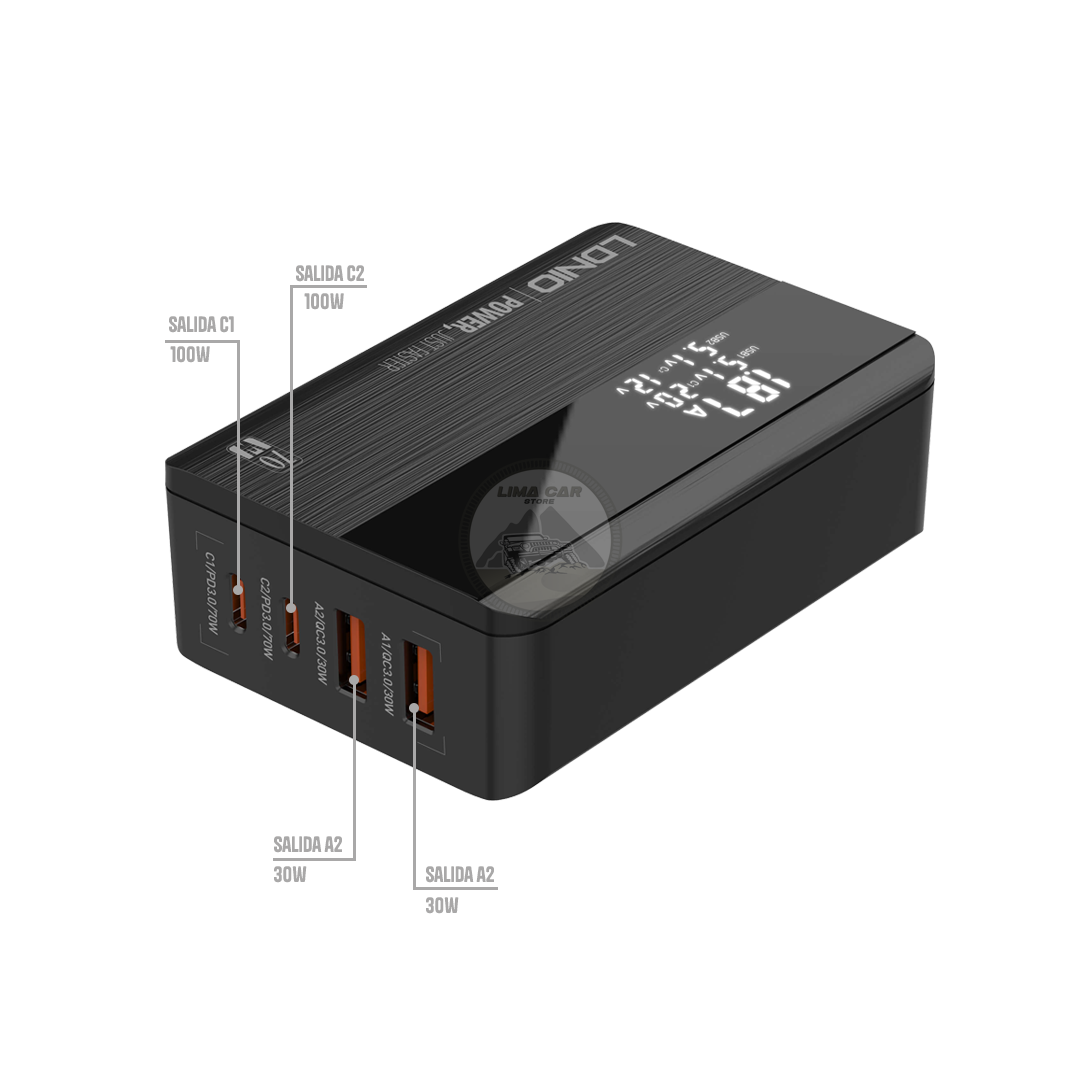 CARGADOR MULTIDISPOSITIVO GAN 100W CARGA RÁPIDA 2 USB + 2 TIPO C PD - 3
