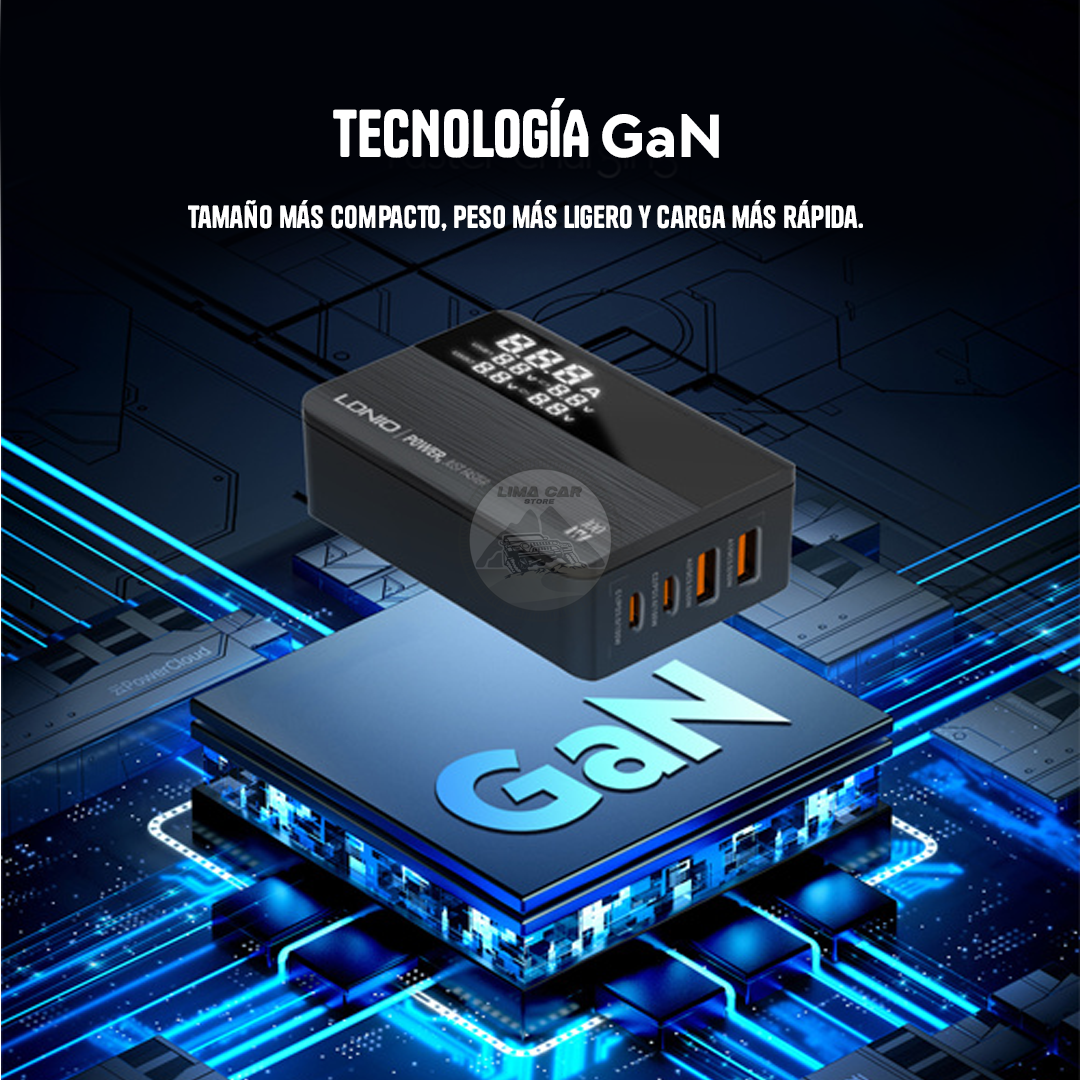 CARGADOR MULTIDISPOSITIVO GAN 100W CARGA RÁPIDA 2 USB + 2 TIPO C PD - 4
