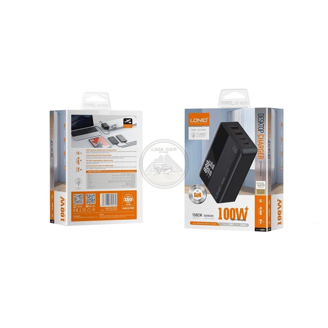 CARGADOR MULTIDISPOSITIVO GAN 100W CARGA RÁPIDA 2 USB + 2 TIPO C PD - 5
