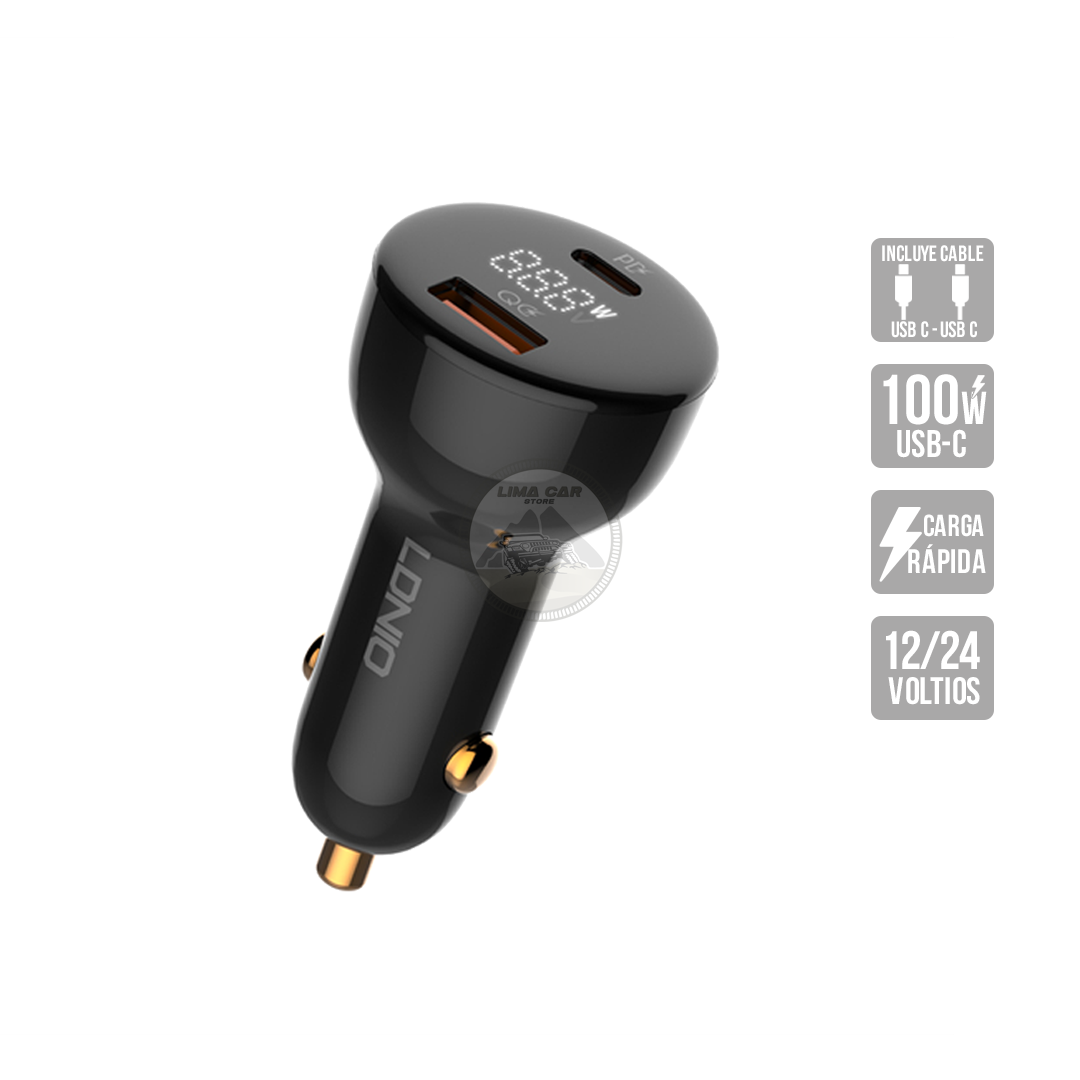 CARGADOR PARA AUTO 100W USB/TIPO C CARGA RÁPIDA LDNIO C101 - 1