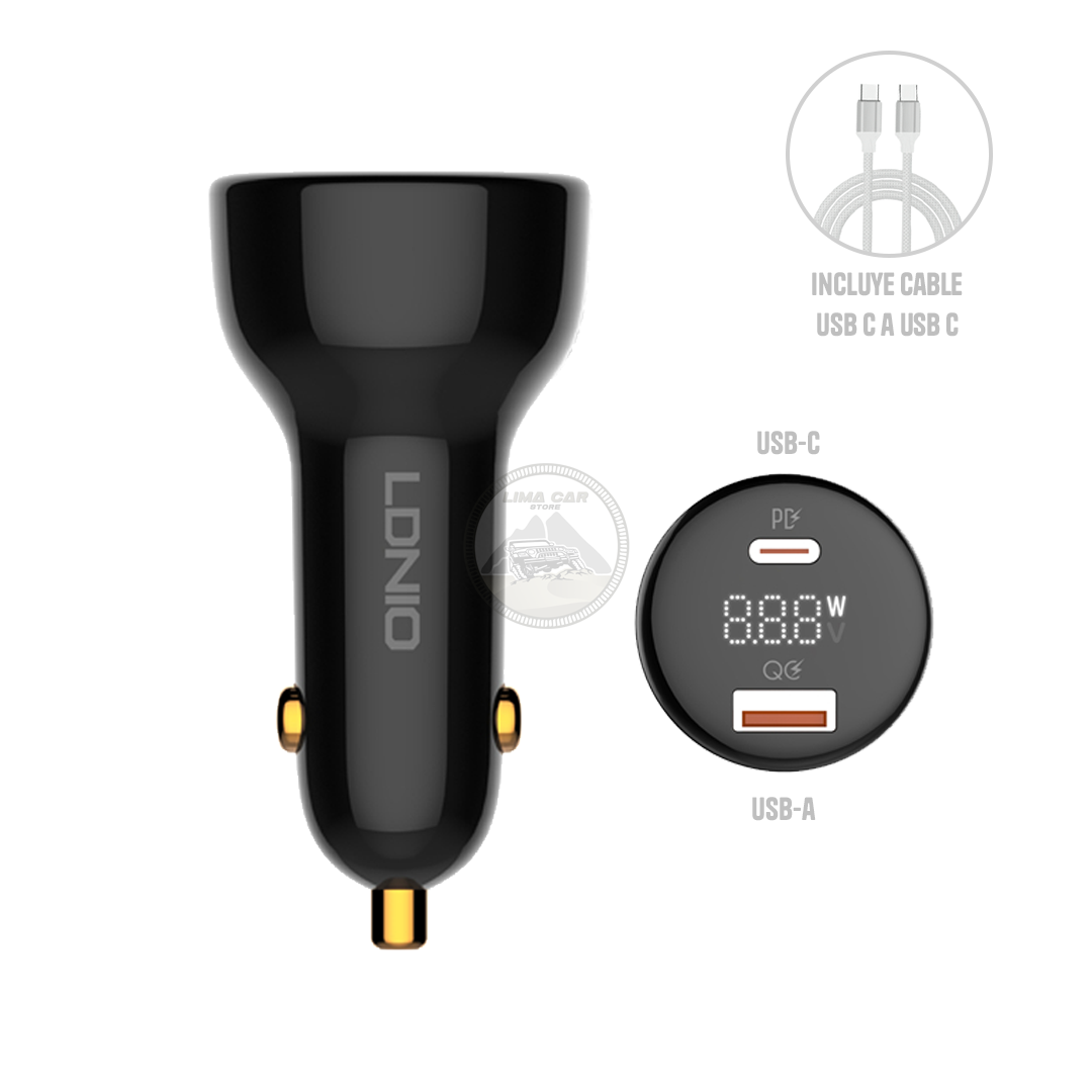 CARGADOR PARA AUTO 100W USB/TIPO C CARGA RÁPIDA LDNIO C101 - 2