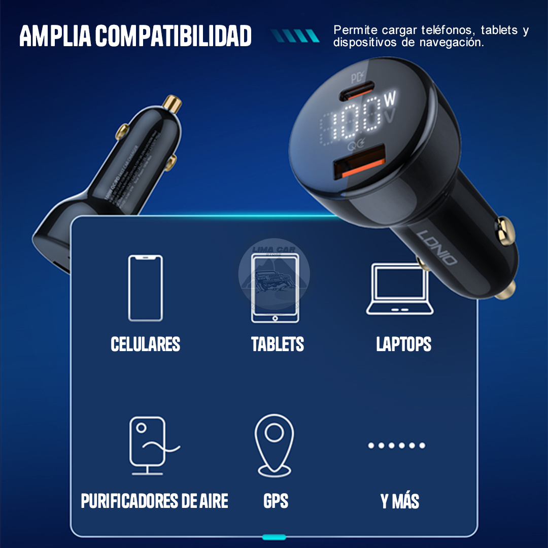 CARGADOR PARA AUTO 100W USB/TIPO C CARGA RÁPIDA LDNIO C101 - 4