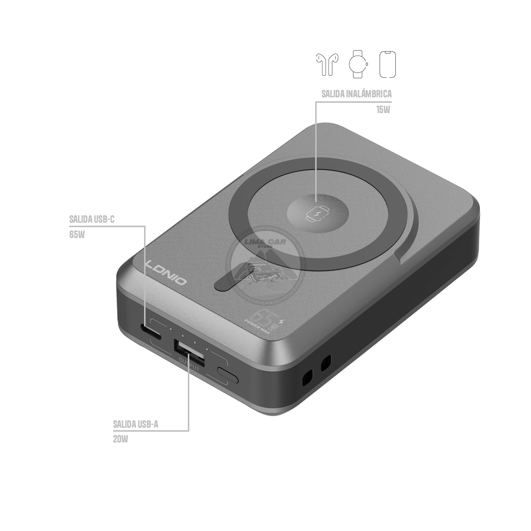 POWERBANK MAGNÉTICO CARGA INALÁMBRICA 5000 MAH 65W LDNIO - 3