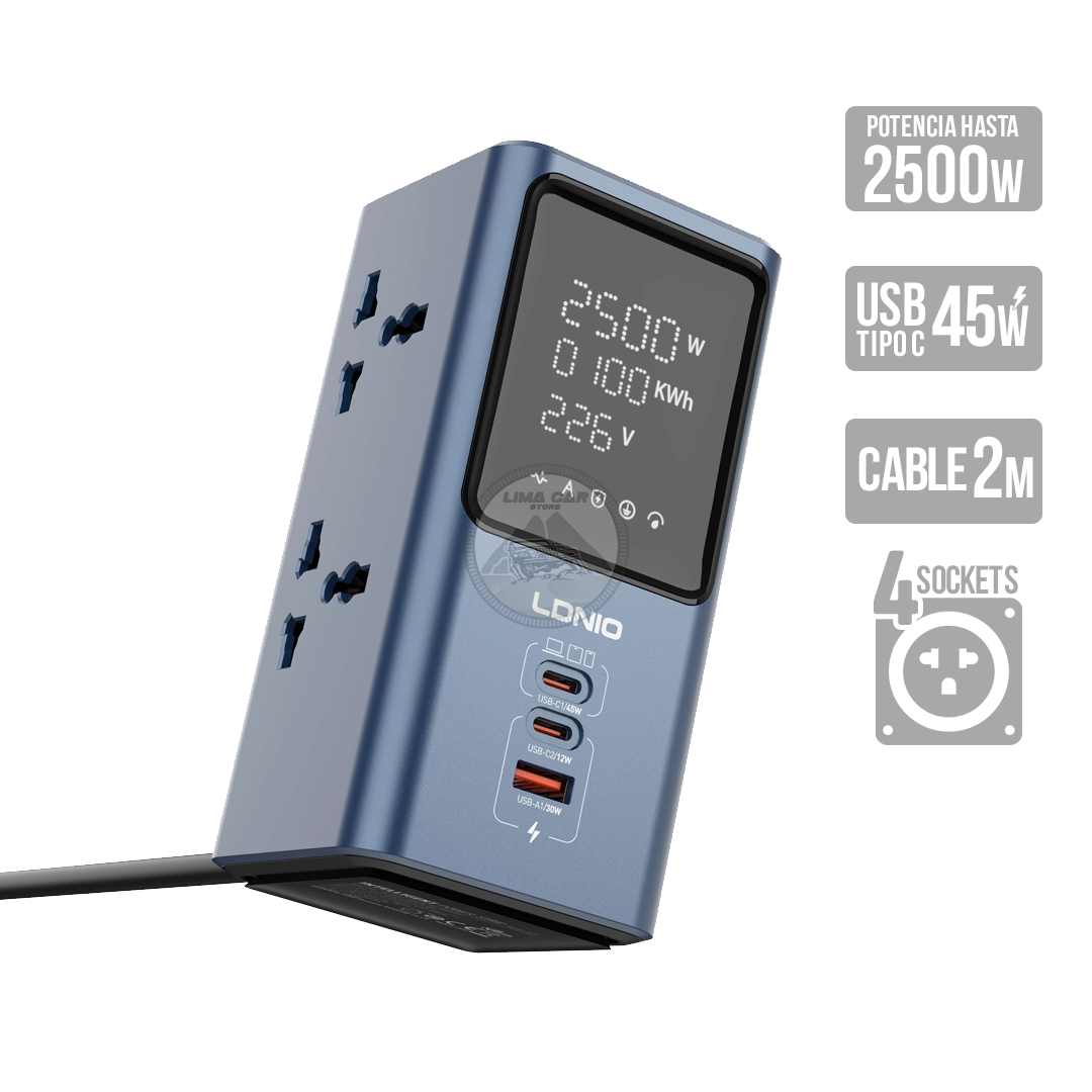 EXTENSIÓN TOMA CORRIENTE USB/C 45W PD CARGA RÁPIDA 4 SOCKETS - 1