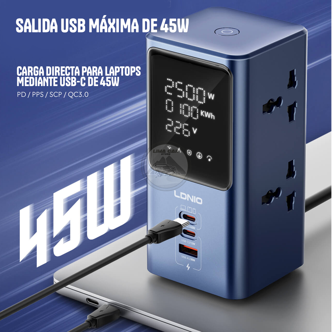 EXTENSIÓN TOMA CORRIENTE USB/C 45W PD CARGA RÁPIDA 4 SOCKETS - 4