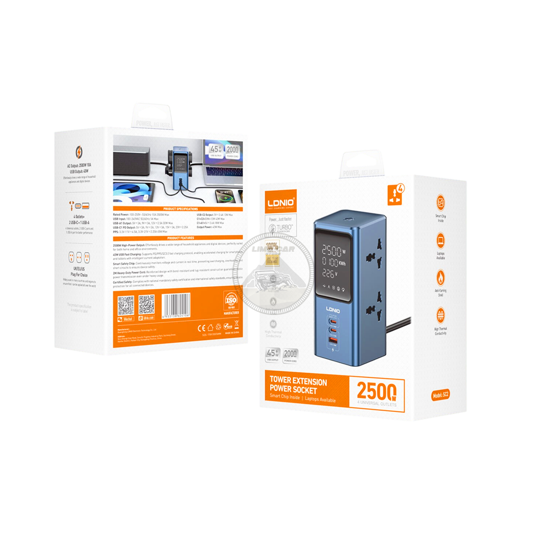 EXTENSIÓN TOMA CORRIENTE USB/C 45W PD CARGA RÁPIDA 4 SOCKETS - 6