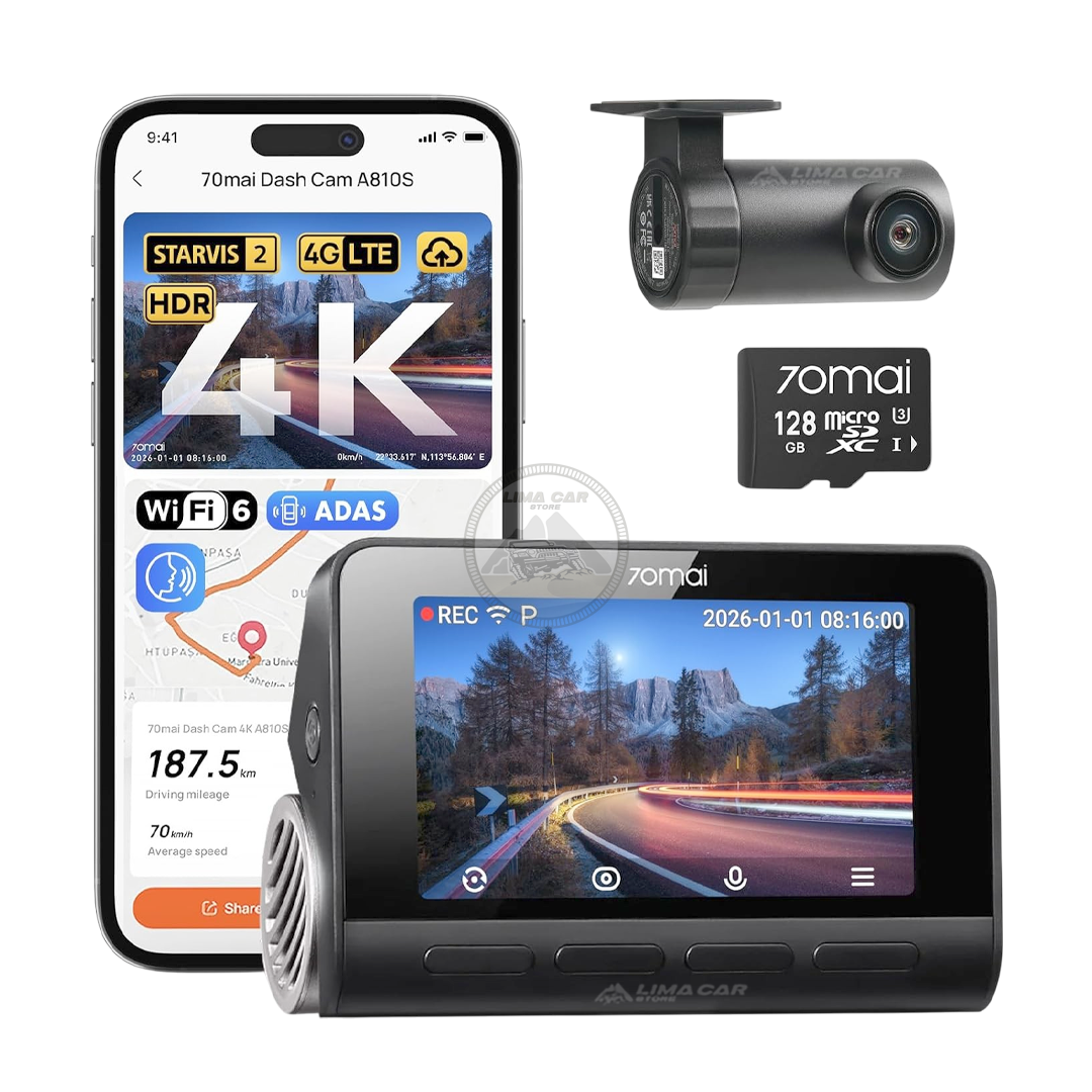 CÁMARA PARA AUTOS DASHCAM 4K + 128GB FRONTAL Y TRASERA 70MAI - 1