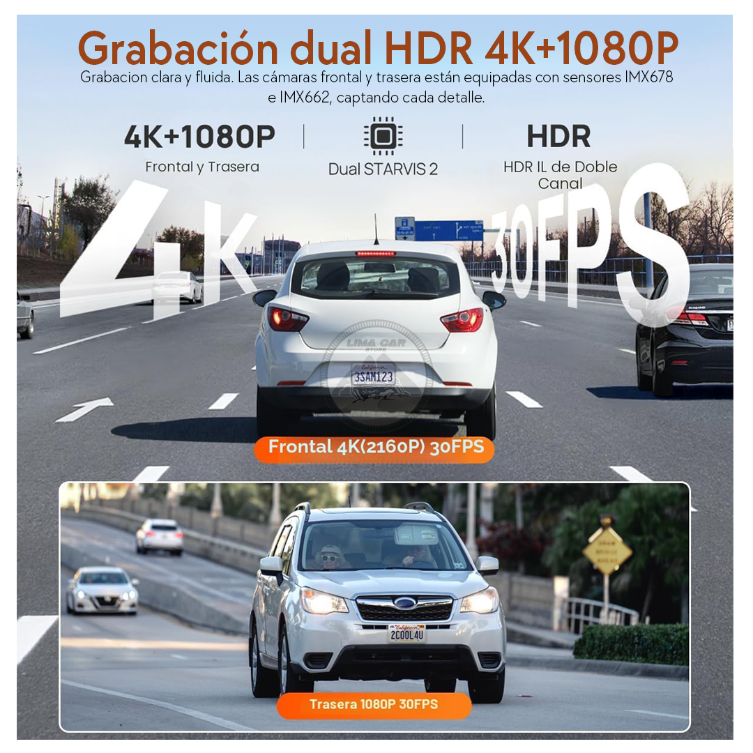 CÁMARA PARA AUTOS DASHCAM 4K + 128GB FRONTAL Y TRASERA 70MAI - 2