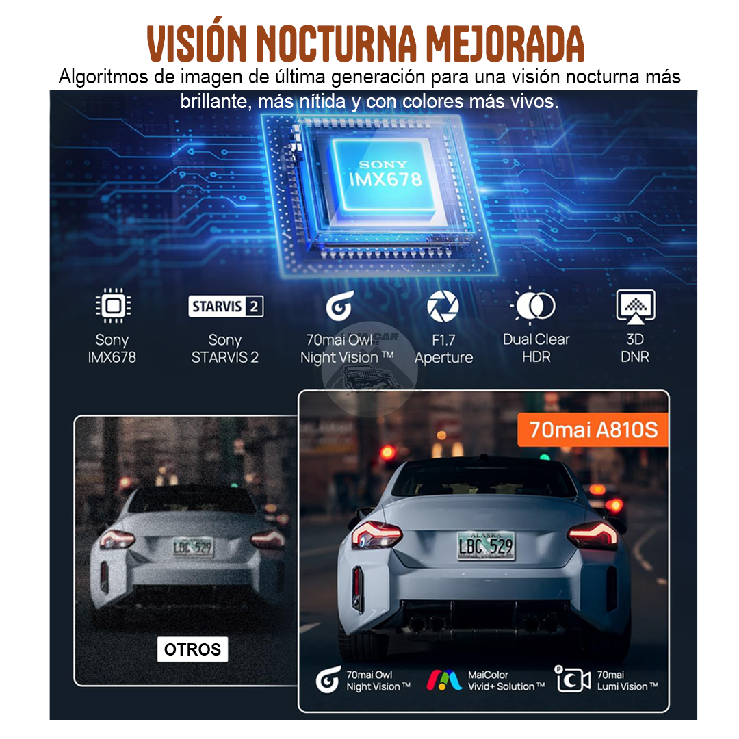 CÁMARA PARA AUTOS DASHCAM 4K + 128GB FRONTAL Y TRASERA 70MAI - 6